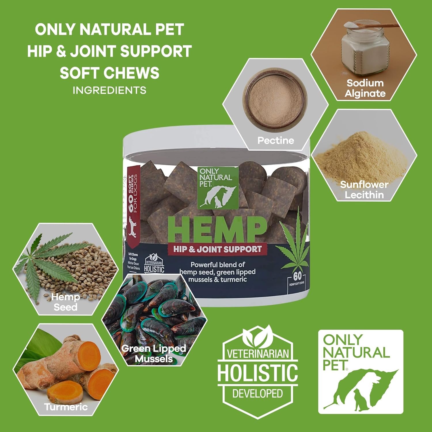 Only Natural Pet Hemp Hip & Joint Support for Dogs - Supplement for Mobility Wellness Pain Relief Healthy Inflammatory & Bone Stiffness - Chews w/Fatty Acid Blend Mussels & Turmeric - 60 Count - Image 3