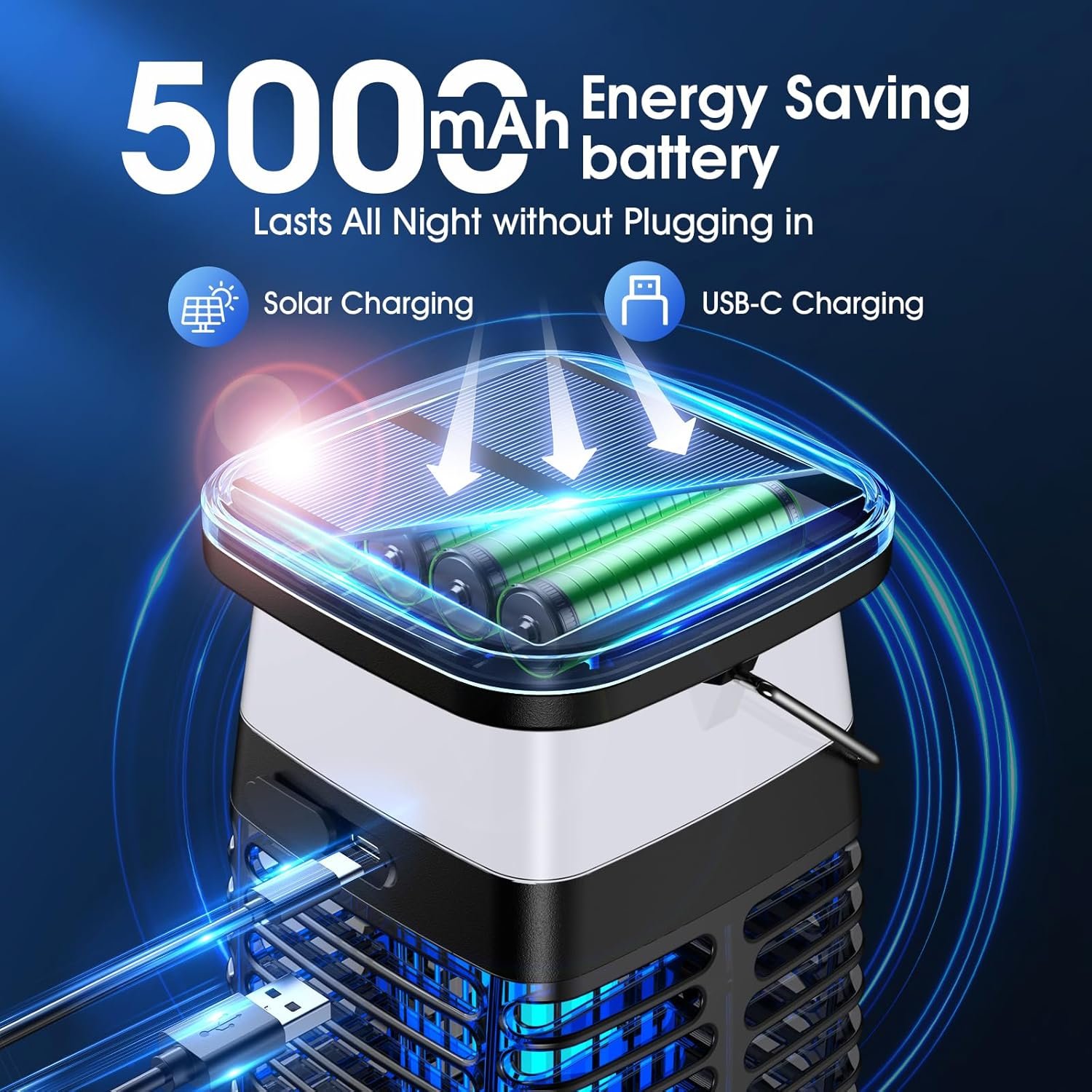Bug Zapper Outdoor Indoor Mosquito Zapper Solar Fly Zapper Rechargeable Electric Mosquito Killer IP68 Waterproof Insect Fly Trap Plug in with RGB Light & Reading Lamp for Patio Camping Home Backyard - Image 5