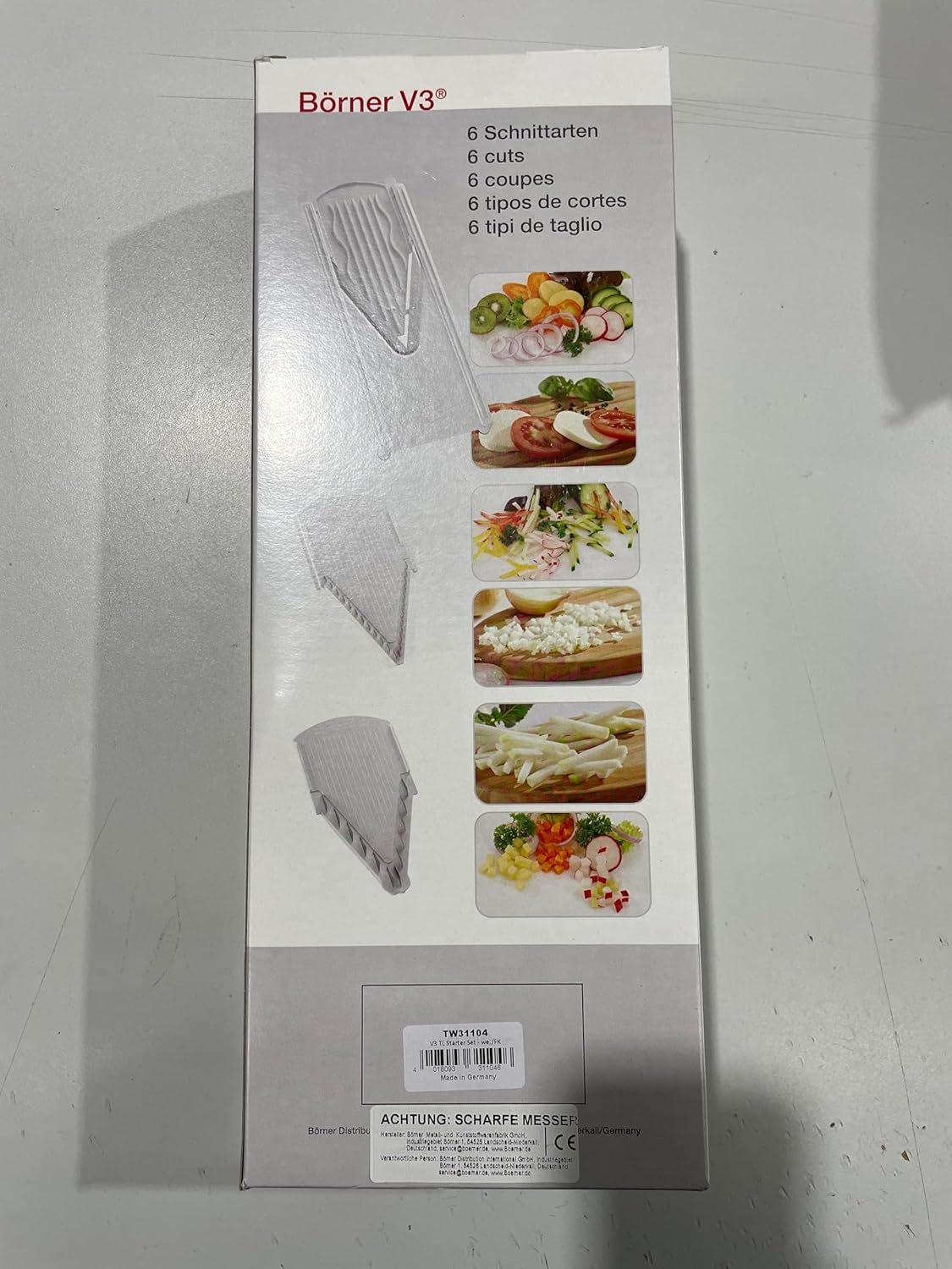 Börner Mandoline Slicer V3 (Starter Set) • V-Slicer for 5 Cutting Styles with Fruit Holder • Adjustable Vegetable Slicer for Vegetables & Fruits • Stainless Steel V-Blade • Color: White - Image 11