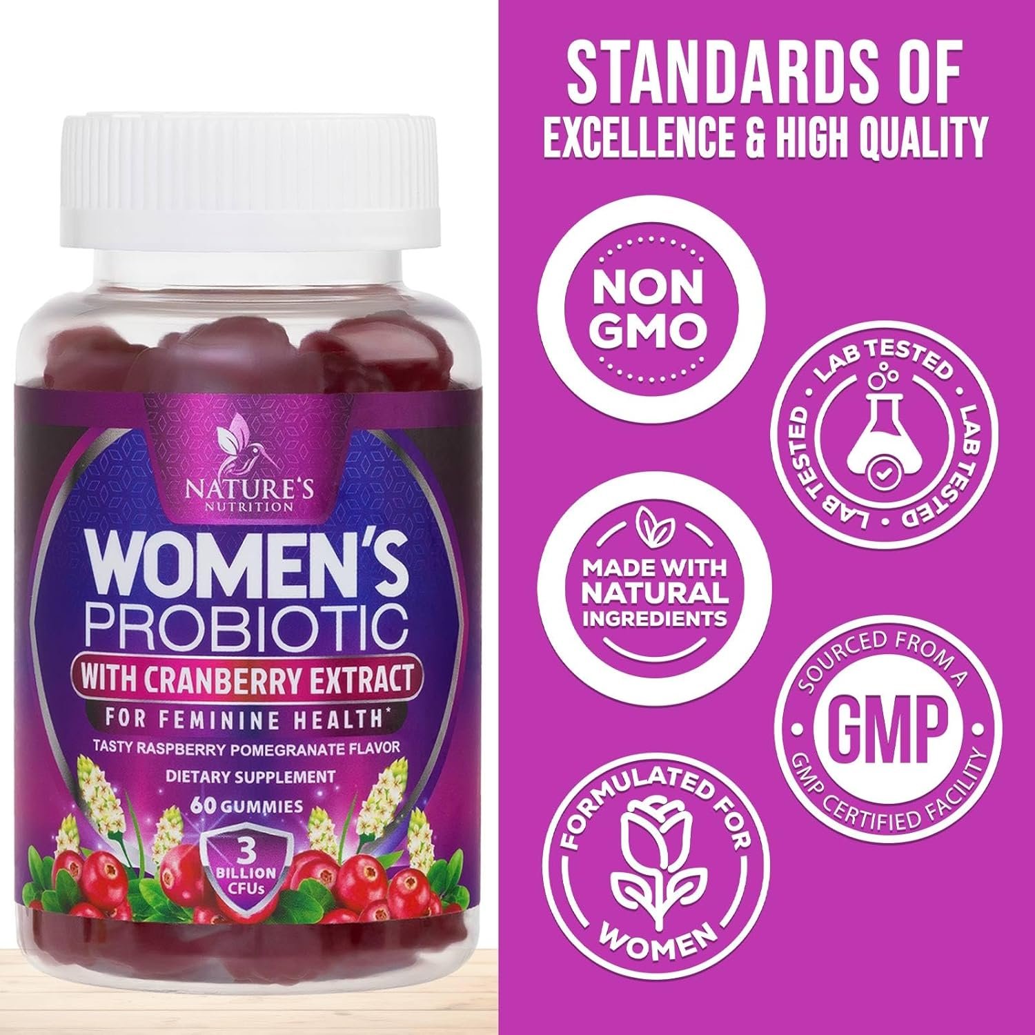 Probiotic Gummy for Women - Digestive Health Support, 3 Billion CFU Womens Probiotic for Vaginal pH, Urinary & Immune Support, 6 Diverse Strains w/ Cranberry, Non-GMO Probiotics - 60 Gummies - Image 5