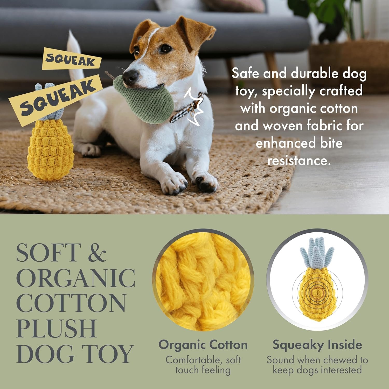Organic Cotton Squeaky Dog Toys Fruits & Veggies Dog Toy Pack - Handmade Knit Dog Accessories, for Small Medium Dogs, Puppy Essentials and Puppy Toys Dog Christmas Gift - Image 5