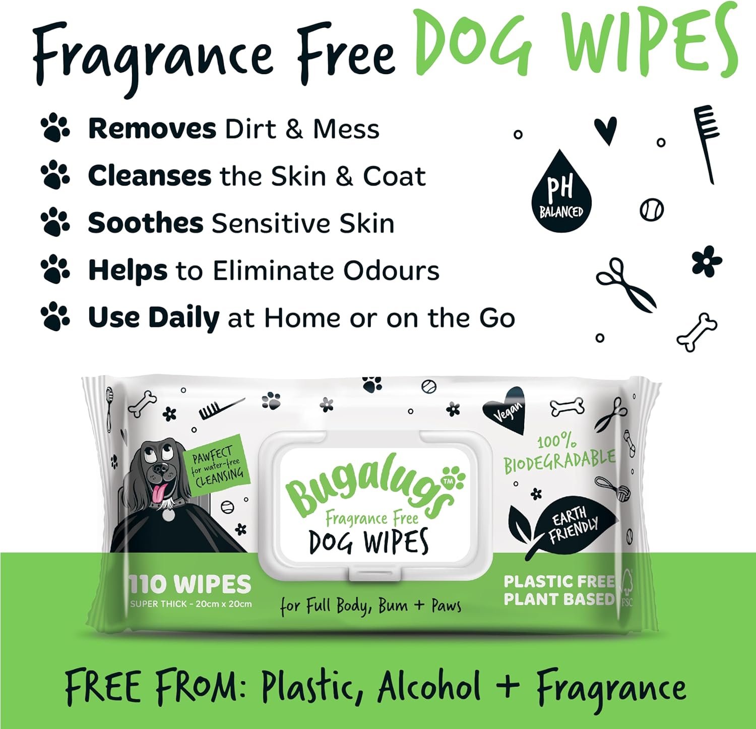 Dog Wipes, 100% Plastic Free Biodegradable pet Wipes for Full Body, Eye Wipes, Ear Wipes, Bum & Paws. 110 Sensitive Dog Grooming Wipes for Dogs, Puppy & cat Grooming (Fragrance Free) - Image 9