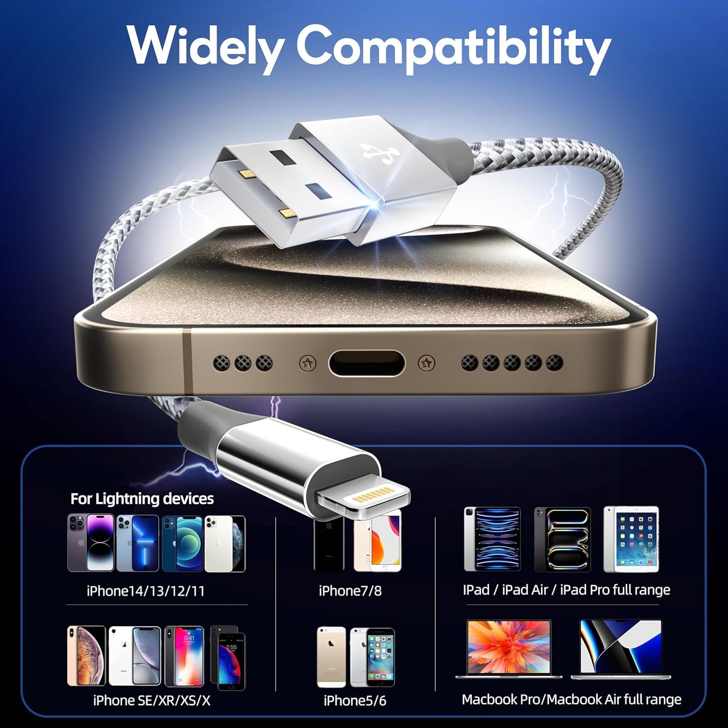 iPhone Charger Cord 3Pack 10FT Apple MFi Certified Nylon Braided Fast Charging Lightning Cable Compatible with iPhone 14/13/12/11 Pro/11/XS MAX/XR and More - Image 4