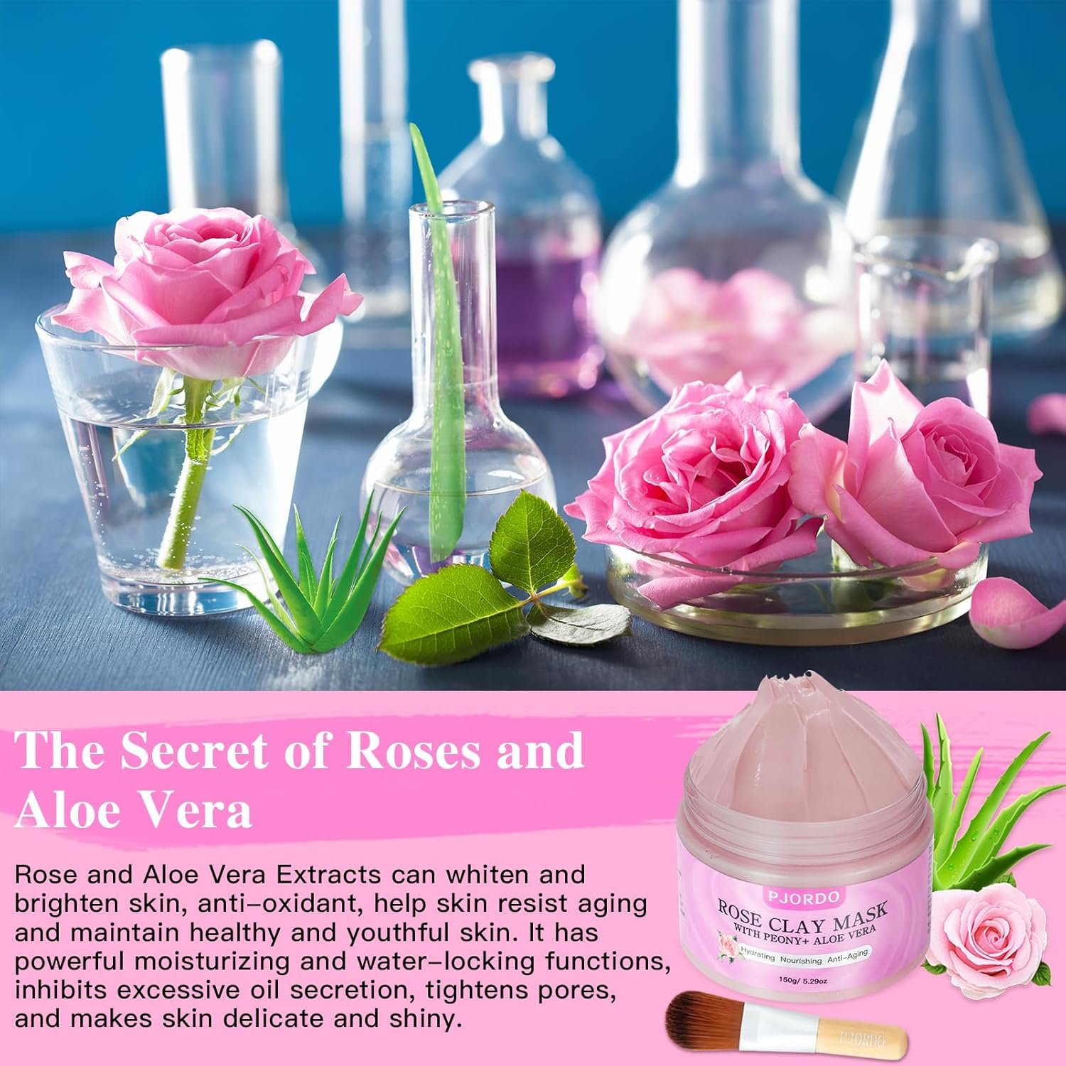 Rose Clay Mask, Skin Care Face Mask, Pink Clay Mask with Mask Brush for Deep Cleansing, Anti-Acne, Refining Pores Soothing and Brightening, Spa Facial Mask Gifts for Women - Image 6