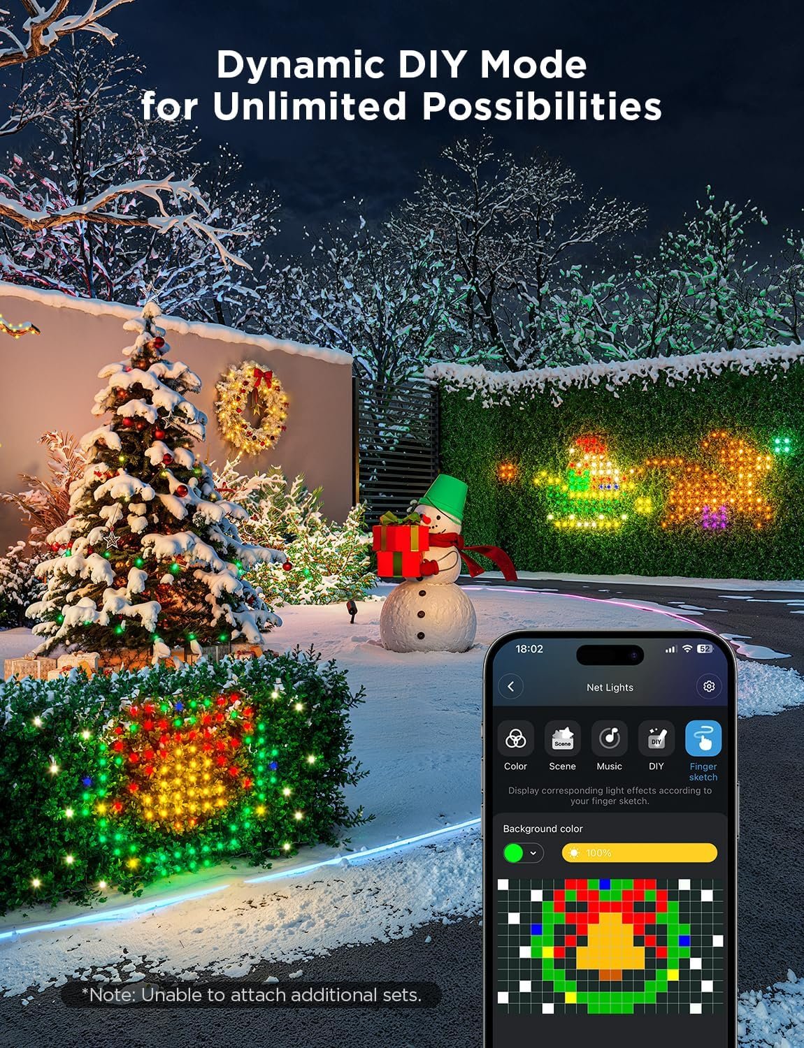Govee Outdoor Net Lights, 2.8 × 4.7ft with RGBIC and DIY Functions, 240 LEDs Smart Net Lights with 64 Modes for Christmas Bush, IP65 Waterproof, Compatible with Alexa & Google Assistant, Green Wire - Image 3