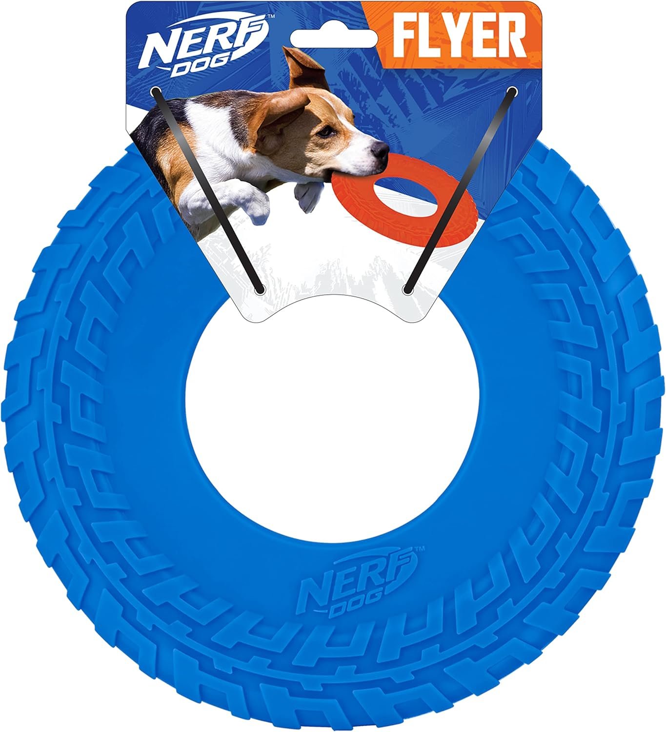 Nerf Dog Rubber Tire Flyer Dog Toy, Frisbee, Lightweight, Durable, Floats in Water, Great for Beach and Pool, 10 Inch Diameter, For Medium/Large Breeds, Single Unit, Blue - Image 2
