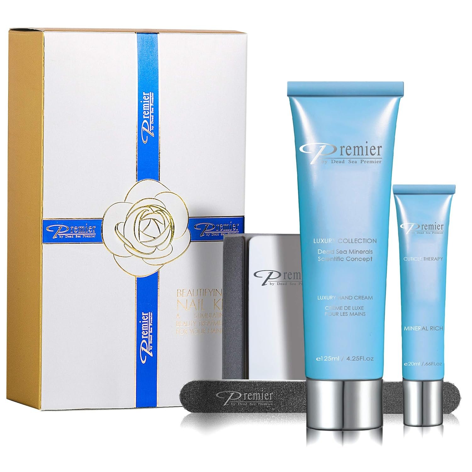 Dead Sea Premier Beautifying Nail Kit Milk and Honey - Salon Quality Manicure, hand & Body Lotion, Cuticle Oil, Nail File, 3 step Buffing Block - Image 2