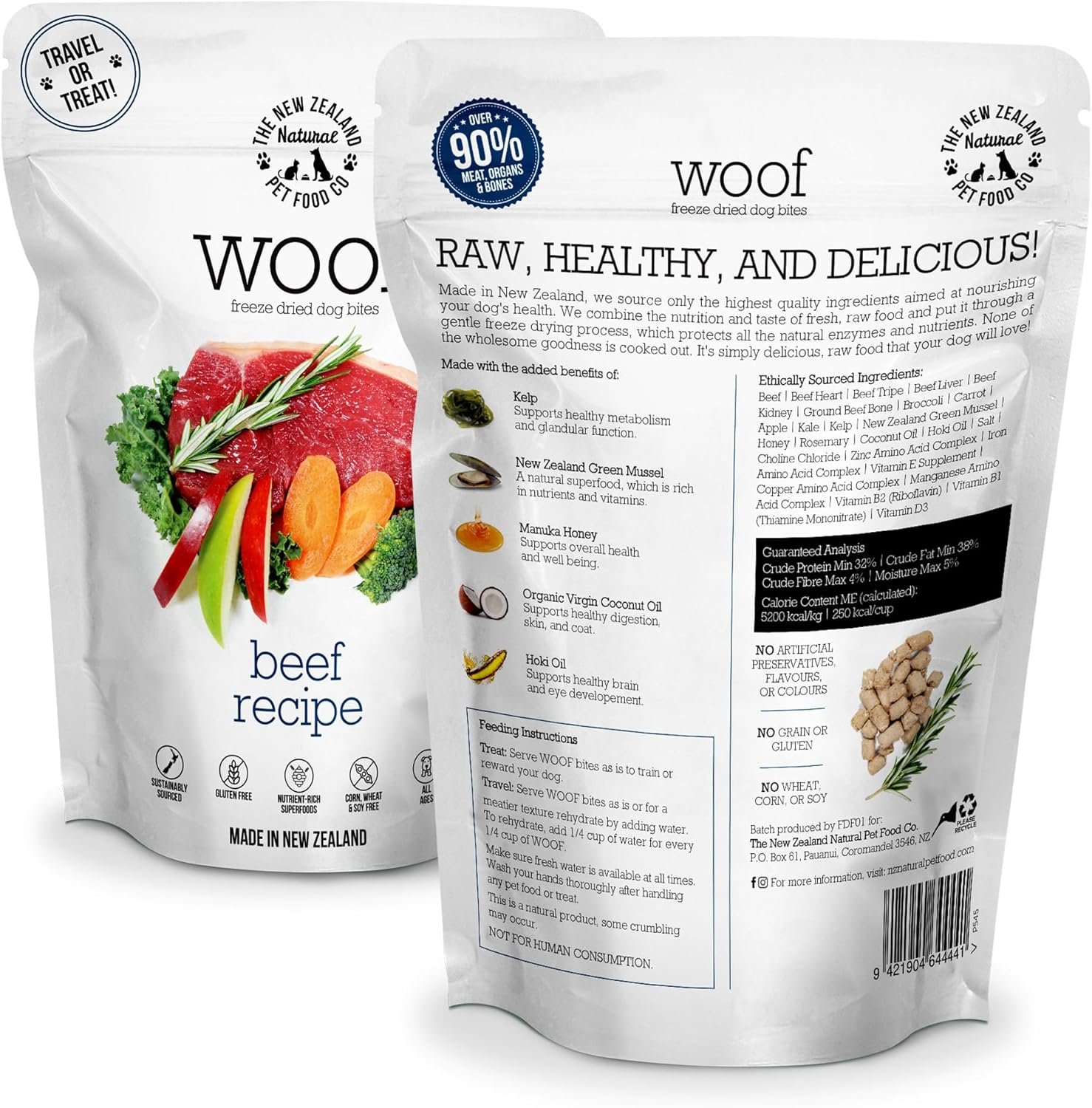 Woof Freeze Dried Dog Food - Beef Recipe, High Protein, Dog Food Topper & Dog Treats, All Life Stages, 1.76 oz - Image 3