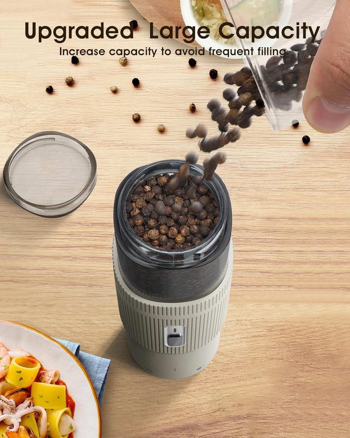 Upgraded Larger Capacity Electric Salt and Pepper Grinder Set, Rechargeable Salt and Pepper Grinder Set with Charge Base, Adjustable Coarseness, Efficient Kitchen Gadgets, Beige - Image 5