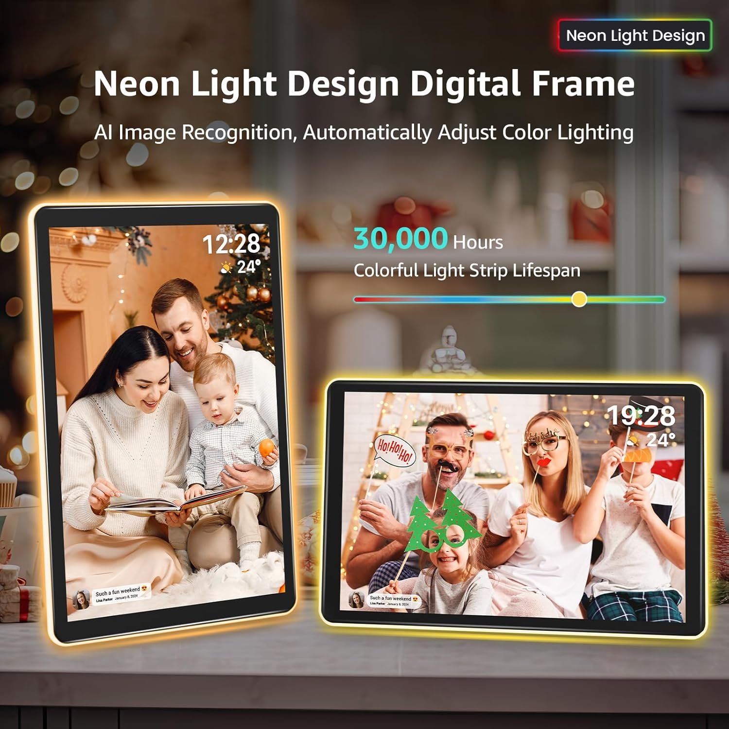 ApoloSign Neon Light Digital Picture Frame - 10.1" HD Display | AI Color-Changing LED Strip Digital Photo Frame | Quick Share Photos/Videos, Easy Setup in Frameo App | Best Digital Frame for Gifting - Image 3