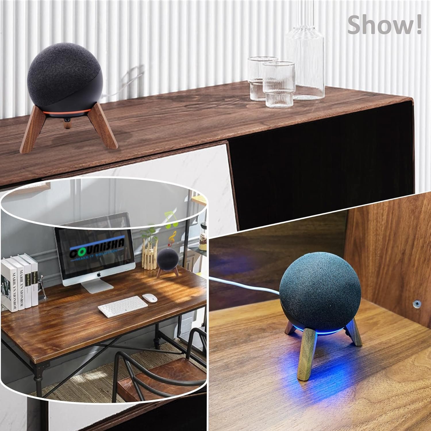 Real Wood Stand for Echo Dots(4th Gen)(5th Gen),Tripod Accessories Protect Smart Speaker get Better Sound,Secure Stable Wooden Mount Holder for Echo Dot (Walnut) - Image 8