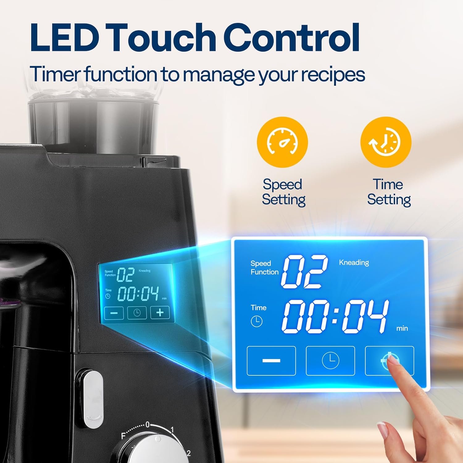 VIVOHOME 9 in 1 Multifunctional Stand Mixer with Fermentation, 6 Speed 7.5 Quart Kitchen Electric Food Mixer with Timer, Meat Grinder, Juice Blender, Vegetable Slicer, Pasta and Cookie Maker, Black - Image 3