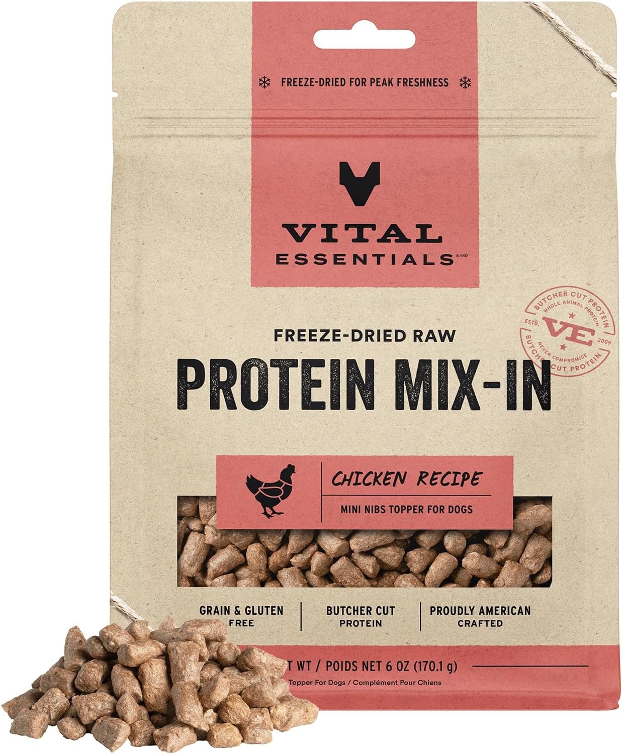 Vital Essentials Freeze Dried Raw Protein Mix-in Dog Food Topper, Chicken Mini Nibs Topper for Dogs, 6 oz - Image 2