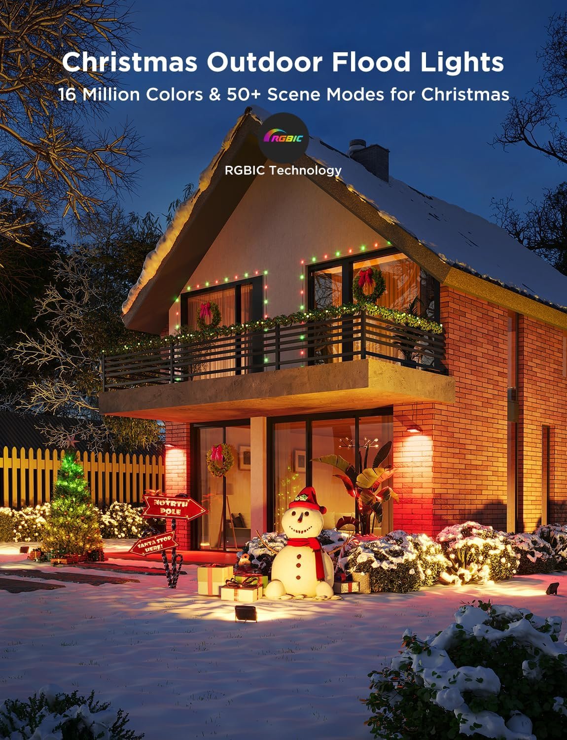 Govee Outdoor Flood Lights 2, RGBIC Warm Cold White LED Lights, 50 Scene Modes for Party Lights, Christmas Decoration, Landscape Lighting, Upgrated IP66 Outdoor Lights with App Control, Wired 4 Pack - Image 3