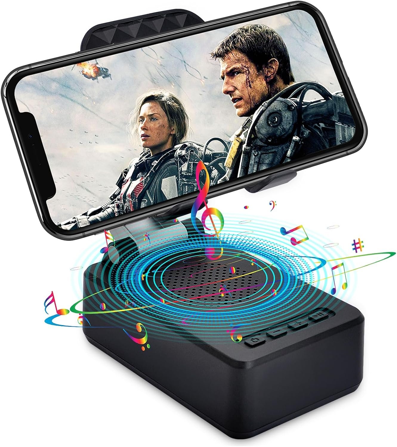Cell Phone Stand with Bluetooth Speaker HD Surround Sound Bluetooth Speaker Adjustable Phone Holder Gifts for Women Men Wide Compatible with Cell Phone and Tablet (A-Black) - Image 2