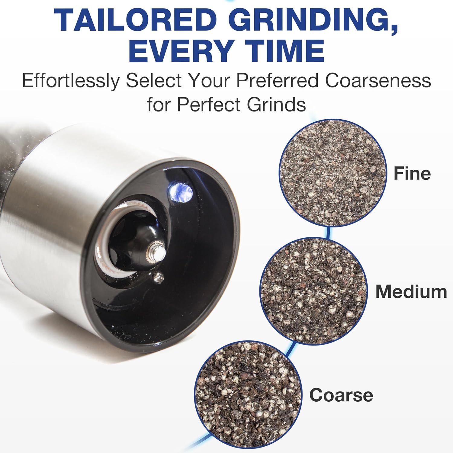 Electric Salt and Pepper Grinder Mill - Battery Operated Ceramic Burr Pepper Grinder Refillable - Automatic Stainless Steel Salt and Pepper Grinders - Pepper Mill Grinder With LED Light by Eparé - Image 3