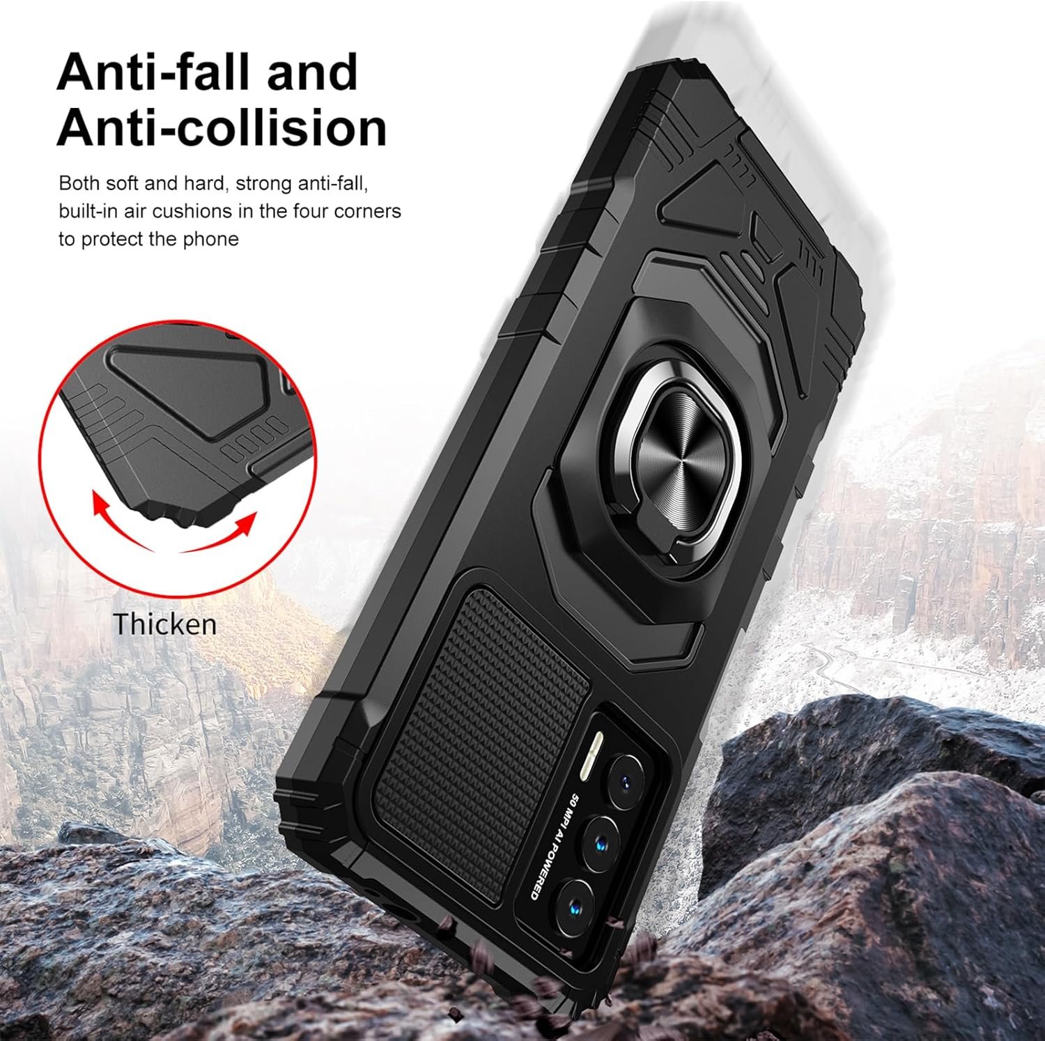 Ailiber Case for Cricket Outlast, AT&T Jetmore Case with Screen Protector Tempered Glass, Ring Kickstand for Magnetic Car Mount, Heavy Duty Shockproof Protective Phone Cover for Cricket Outlast -Black - Image 7