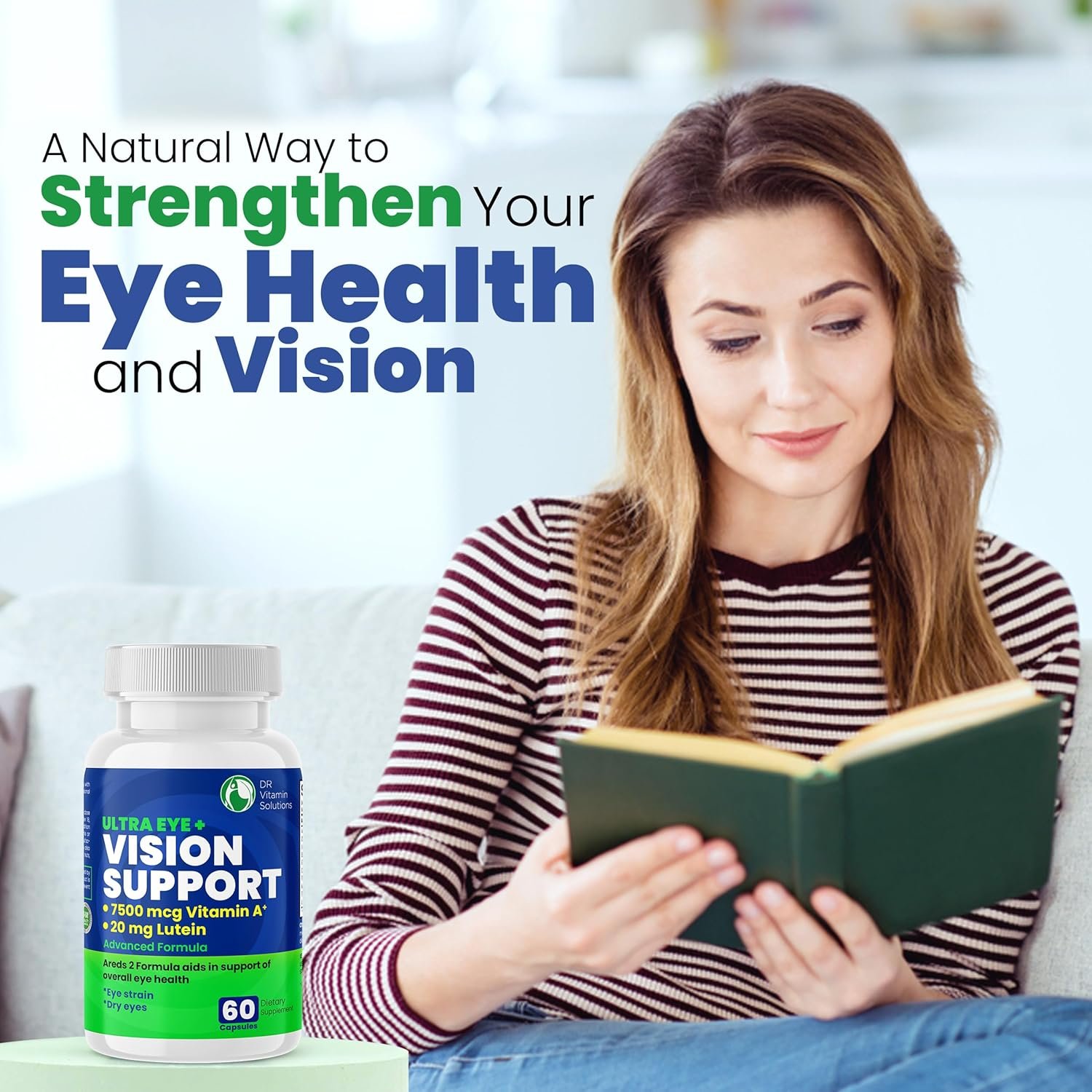 Vision Support Eye Vitamins for Macular Health | Supplements with Lutein, Zinc, Vitamin A & Bilberry | Areds 2 Formula for Red & Dry Eyes, Sight Care (1 Bottle, 60 Capsules) - Image 6