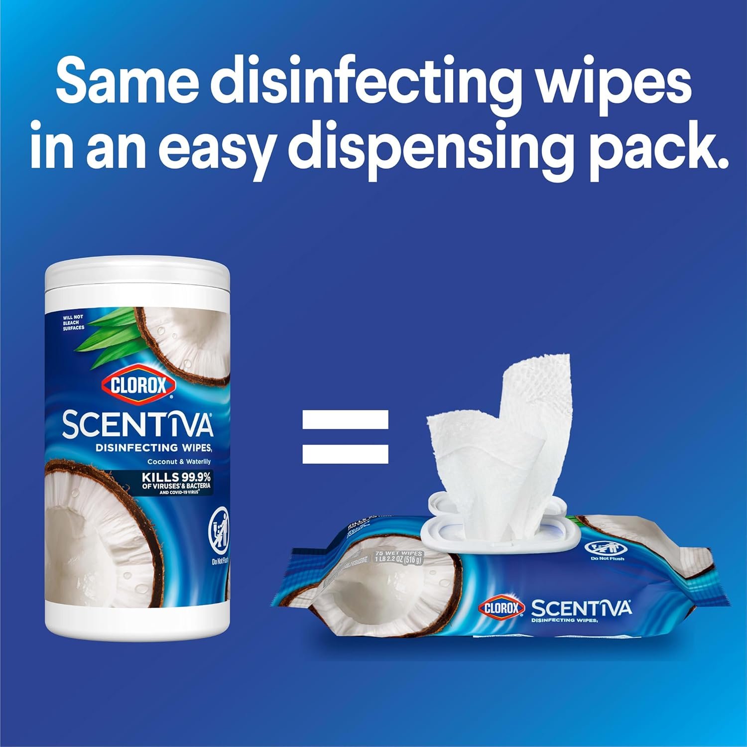 Clorox Scentiva Wipes, Bleach Free Cleaning Wipes, Household Essentials, Pacific Breeze & Coconut, 75 Count (Pack of 3) - Image 4