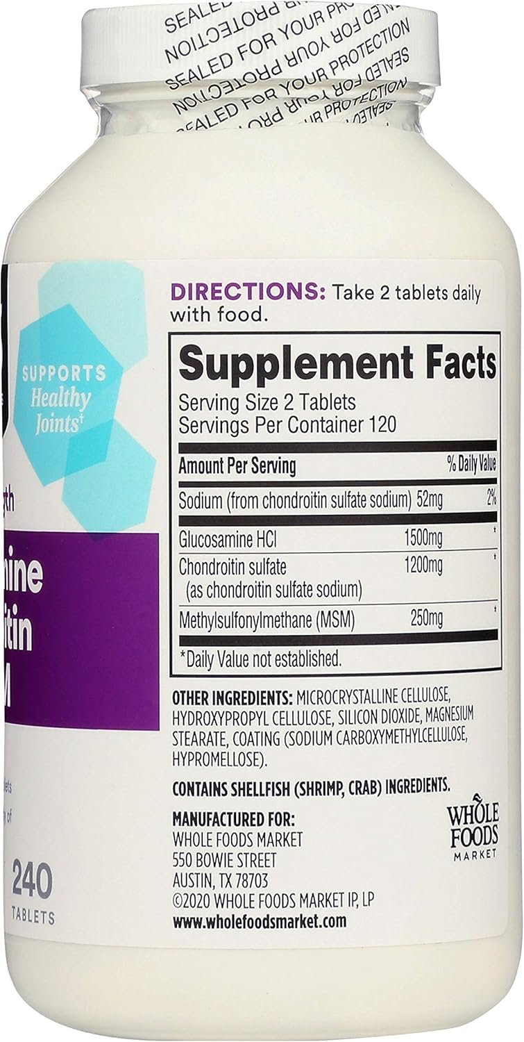 365 by Whole Foods Market, Glucosamine Chondroitin X Strength MSM, 240 Tablets - Image 4