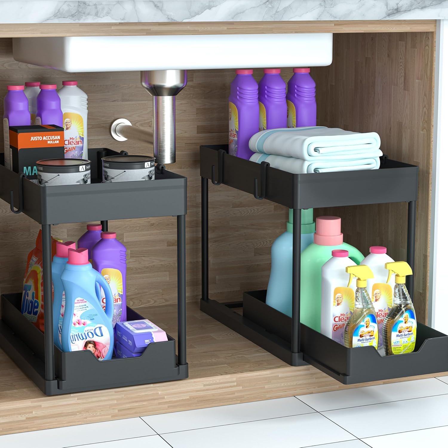 Under Sink Organizer -2 PACK|Pull Out Bathroom Organizer|2 Tier Slide Out Bathroom/Kitchen Organiers and Storage. (2 PACK Normal) - Image 3