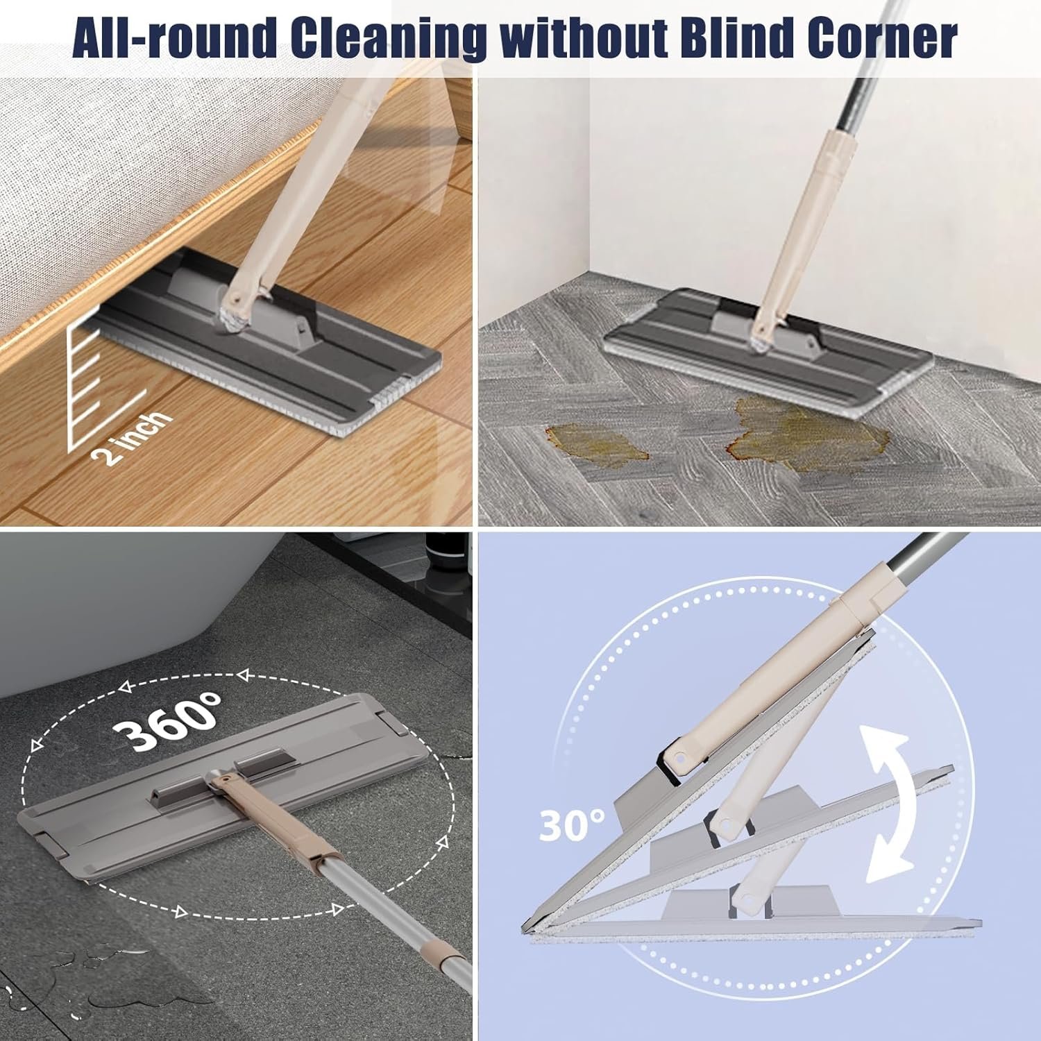 Mop and Bucket with Wringer Set for Home, 3-Chamber Separate Dirty Clean Water Flat Spin Mop and Bucket Set for Wet Dry Floor Wall Mops Hands Free Automatic Clean 60in Handle with 4 Microfiber Pads - Image 5