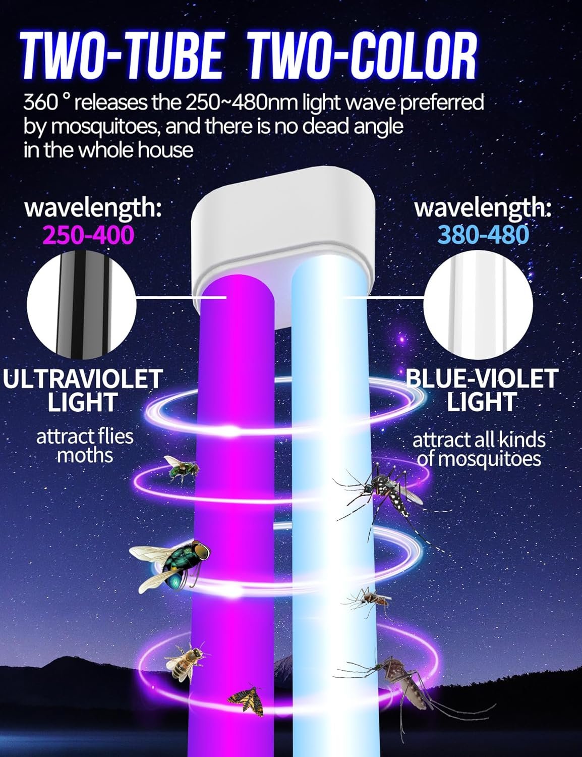 Bug Zapper Outdoor,Two-Color Insect Zapper with LED Light,Waterproof Mosquito Killer,Fly Zapper,Insect Zapper Outdoor Indoor for Home,Kitchen,Backyard,Camping, Brown - Image 3