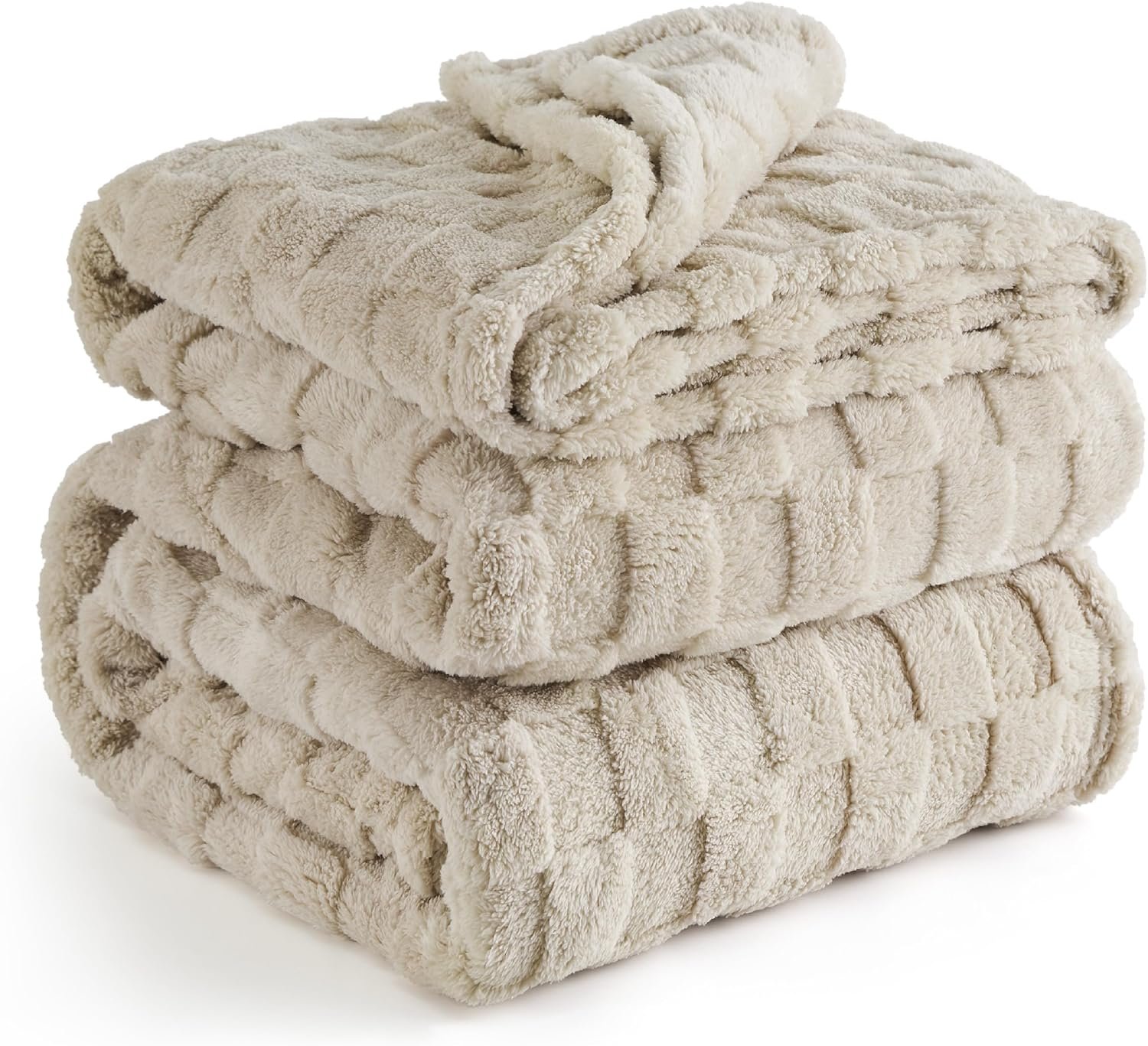 Bedsure White Fleece Throw Blanket for Couch Light Brown Fleece Blanket for Couch - Image 7