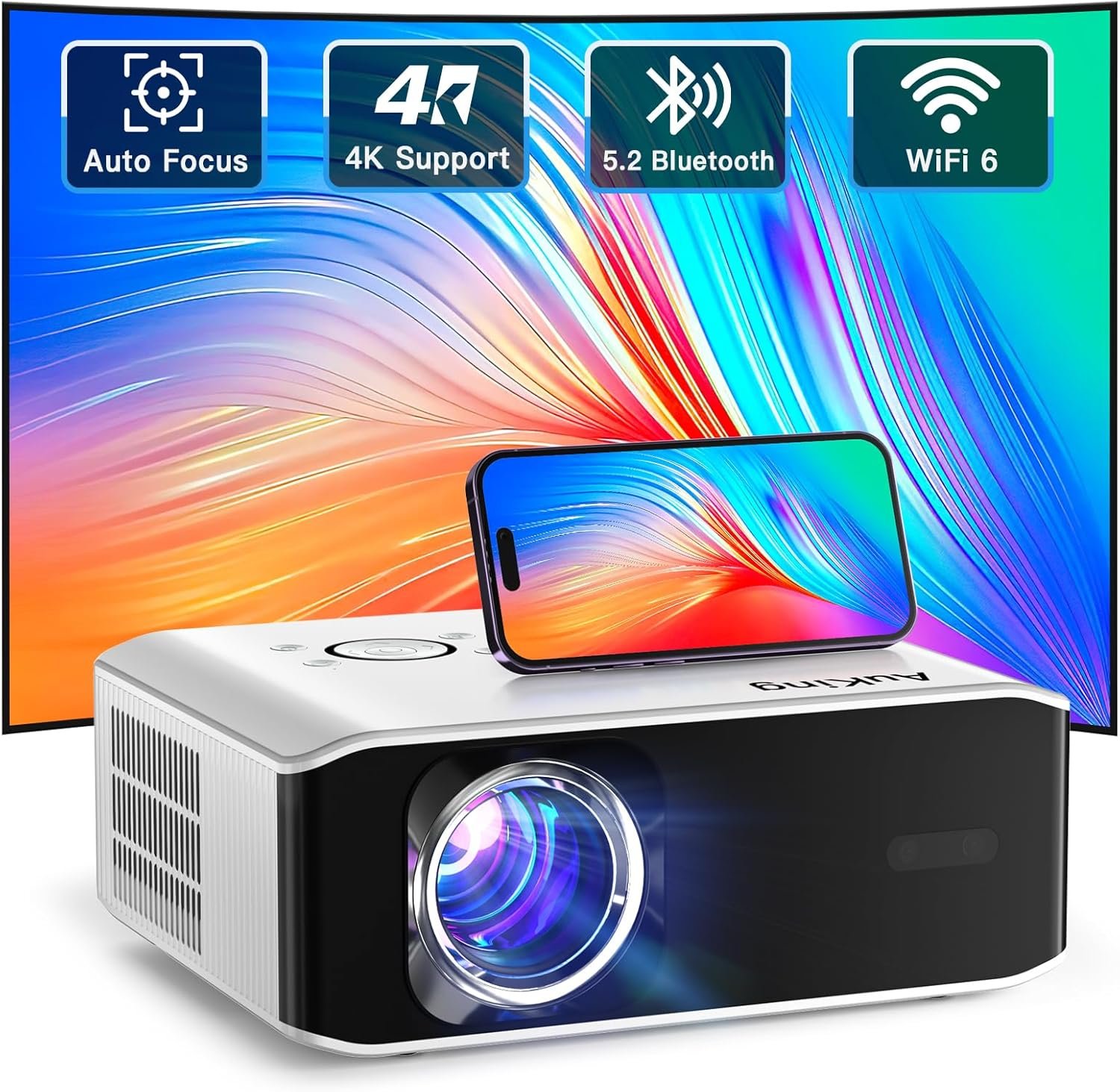 AuKing Projector, 2024 Upgraded Auto-focus Projector, Full HD 1080P Home Theater Video Projector, Compatible with HDMI/USB/AV/Smartphone/TV Box/Laptop - Image 2