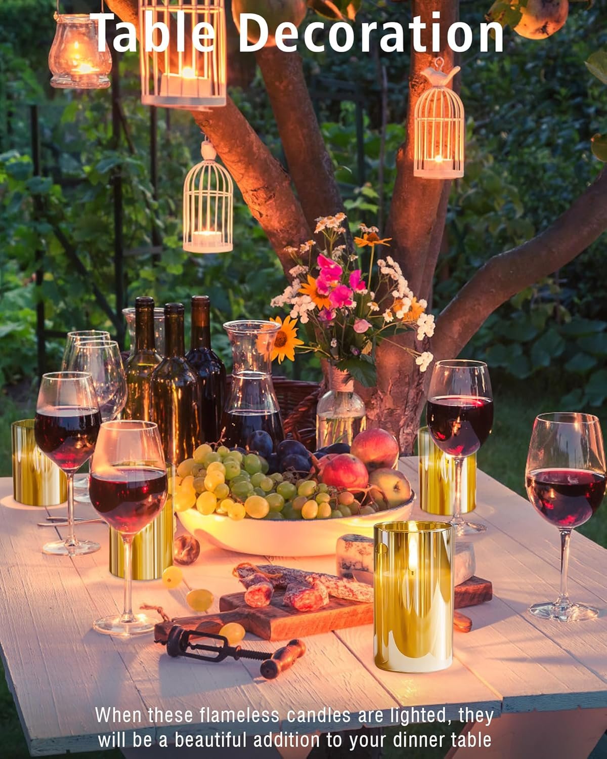 SHYMERY Glass Battery Operated LED Flameless Candles with Remote, Real Wax Flickering Fake Candles for Gold Christmas, Home, Table, Shelf Deco, Set of 3 - Image 8