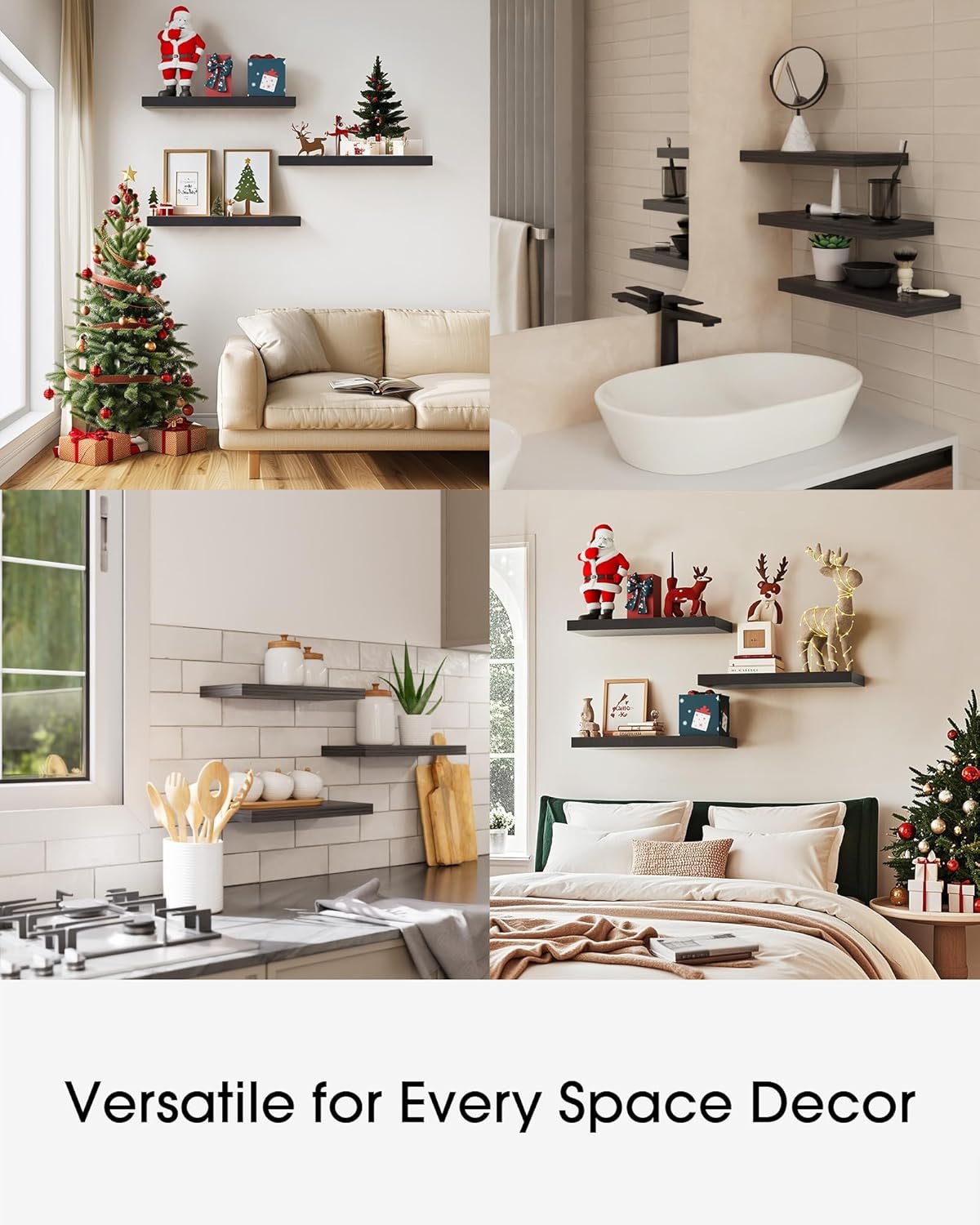 BAYKA Floating Shelves for Wall, Wall Mounted Rustic Wood Shelves for Bathroom, Bedroom, Living Room, Kitchen, Hanging Shelf for Books/Storage/Room Decor with 22lbs Capacity (Black, Set of 3, 16in) - Image 5