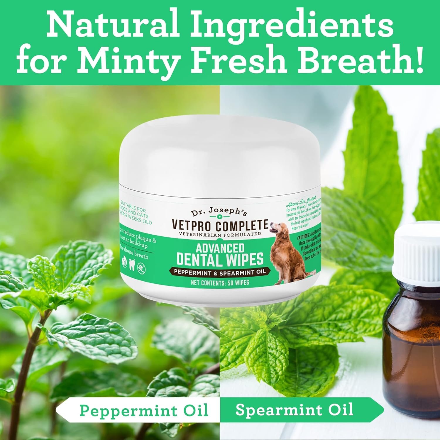 VetPro Complete Advanced Dog Dental Wipes, 50 Count, Easy Teeth Cleaner for Dogs and Cats with Peppermint and Spearmint, Freshens Breath, Reduces Tartar - Image 5