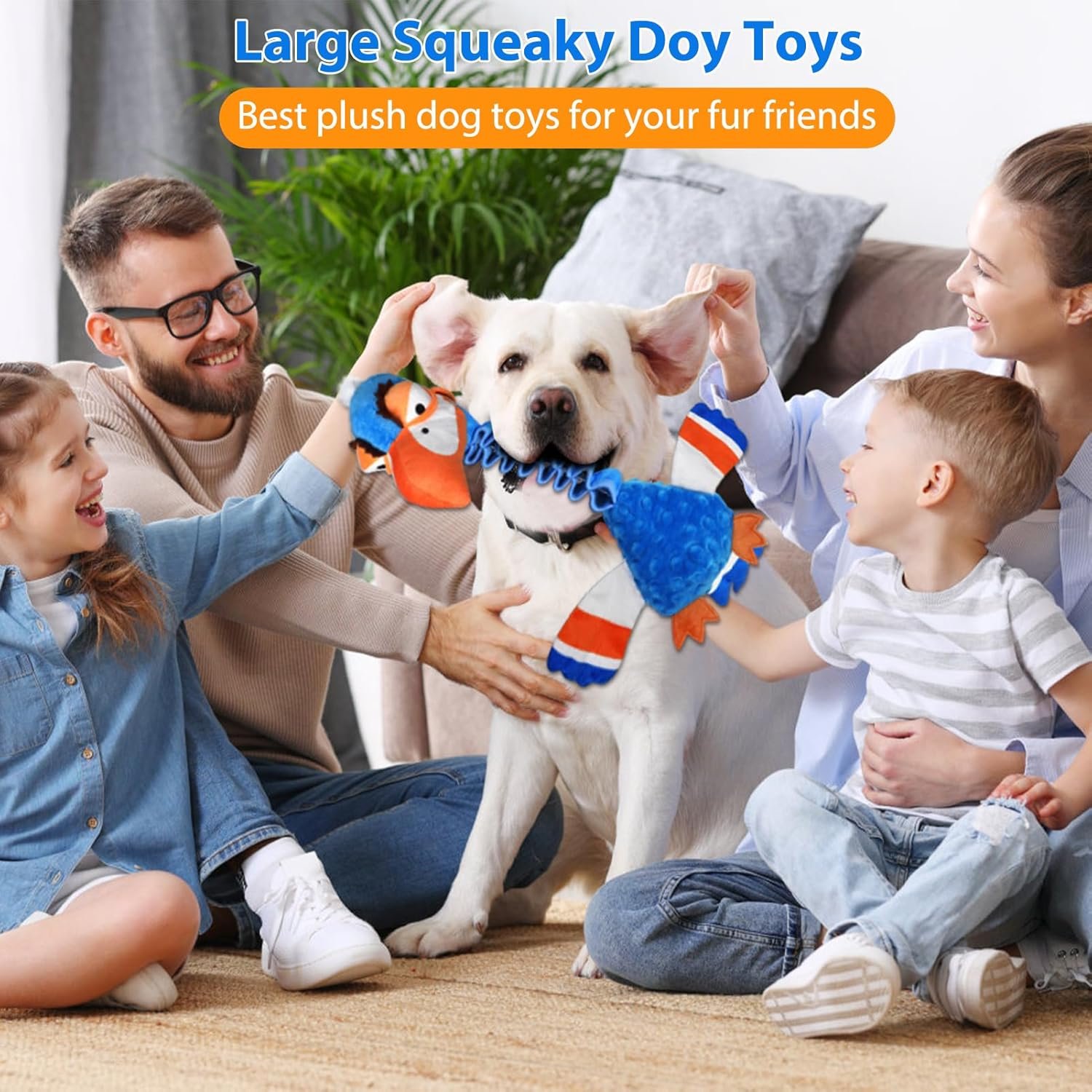 Squeaky Dog Toys for Large Dogs, Tough Tug of War Puppy Toy, Cute Animal Design Plush Dog Toys with Crinkle Paper, Dog Chew Toys for Small, Medium and Large Dogs - Image 8