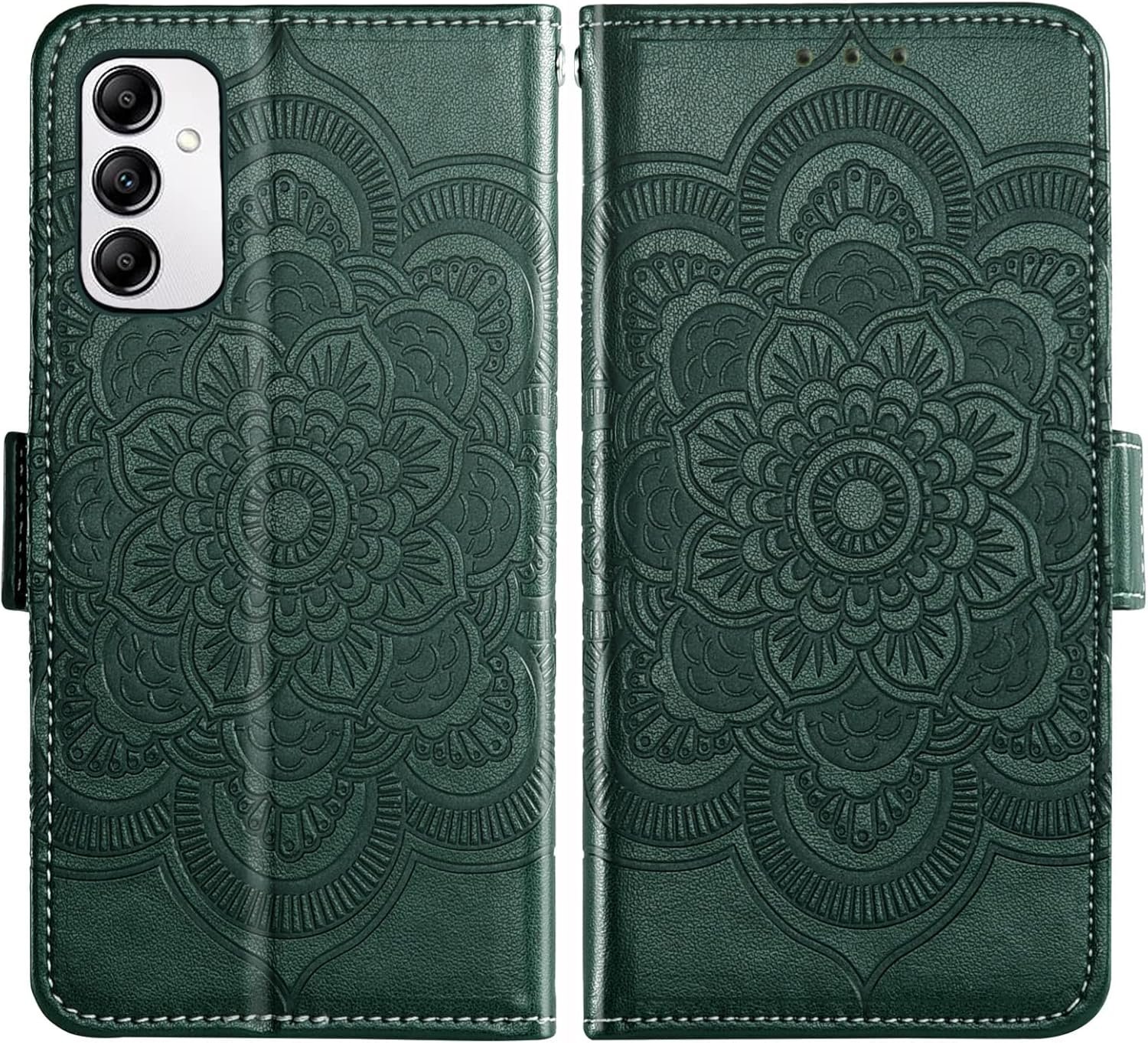 Asuwish Phone Case for Samsung Galaxy A14 5G Wallet Cover with Tempered Glass Screen Protector and Leather Flip Credit Card Holder Stand Flower TPU Cell Accessories A 14 4G 14A G5 Women Men Dark Green - Image 6