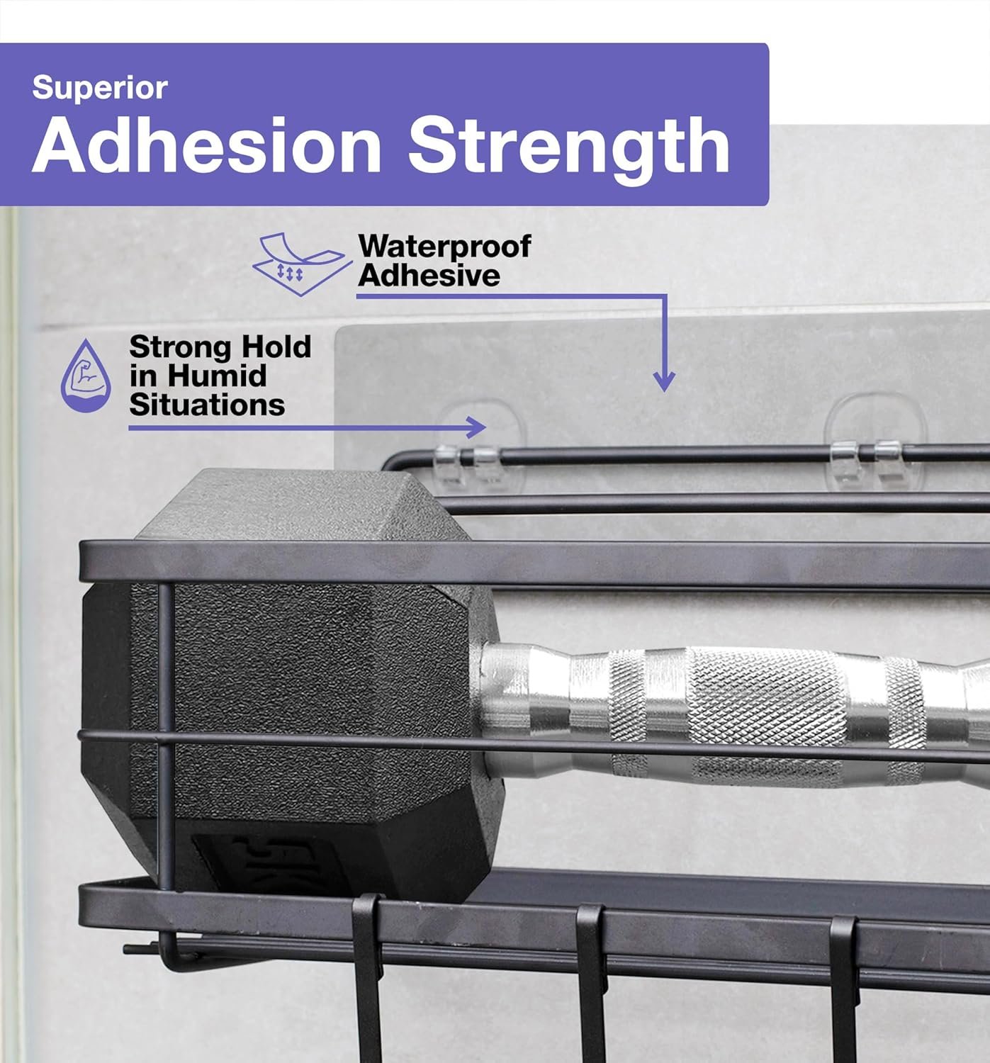 KINCMAX 2-Pack Strong Sticky Waterproof Heavy-Duty Wall Adhesives, Shower Caddy Adhesive Replacement Stickers, No-Trace Wall Adhesives Hook Strip for Shower Caddy, Kitchen Racks, Bathroom Shelf - Image 3