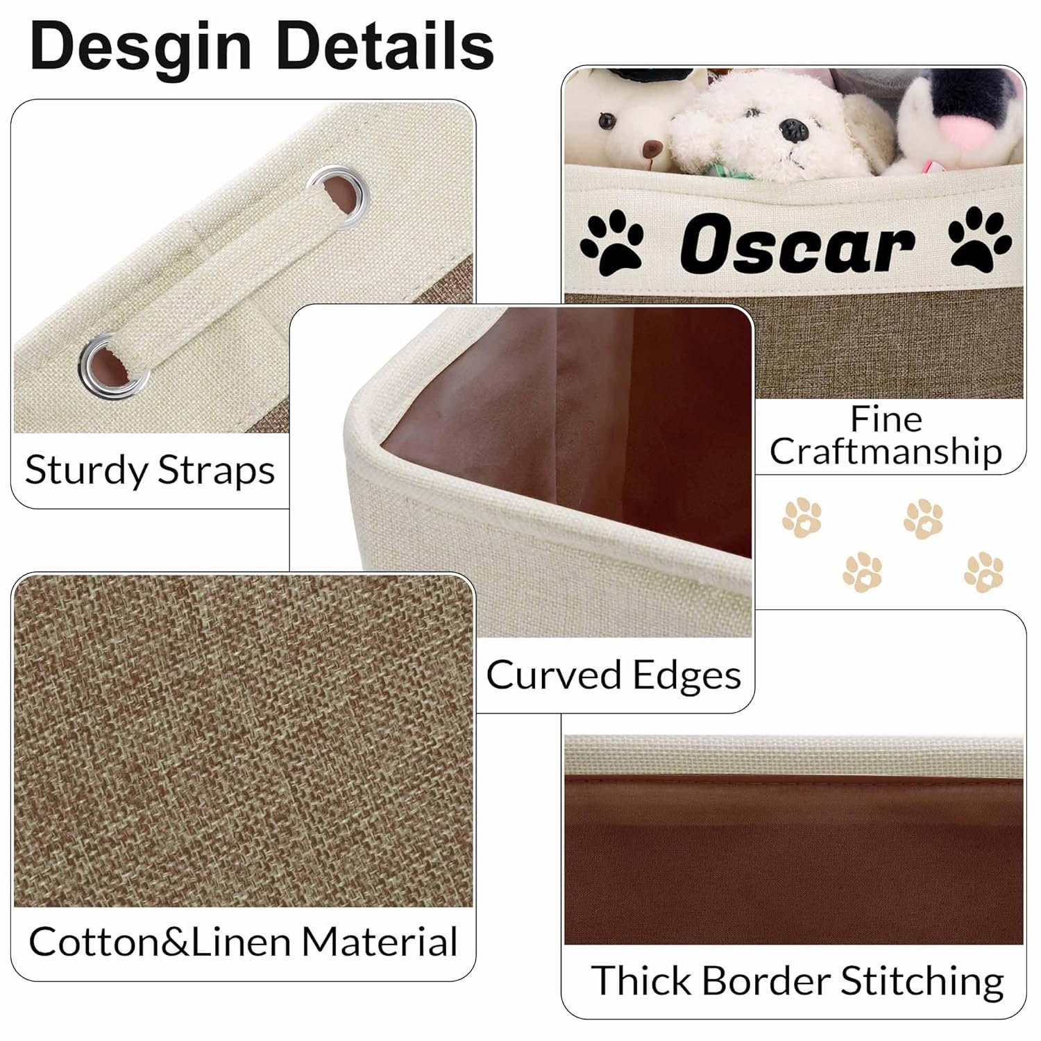 Personalized Dog Toy Basket with Pet's Name, Custom Dog Toy Bin, Sturdy Foldable Collapsible Storage Box, Dog Toy Box with Handles for Dog Toys, Dog Clothing, Dog Apparel, Accessories (Brown) - Image 5