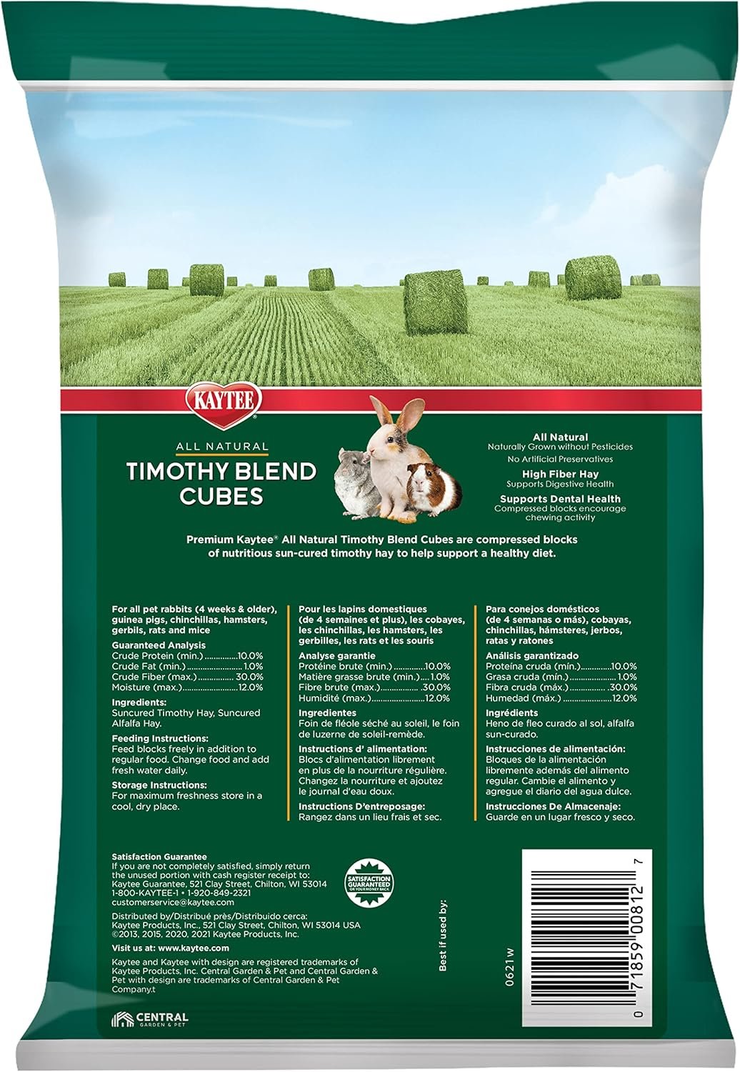 Kaytee Timothy Hay Blend Cubes for Pet Rabbits, Guinea Pigs, Chinchillas, and Other Small Animals, 1 Pound - Image 3