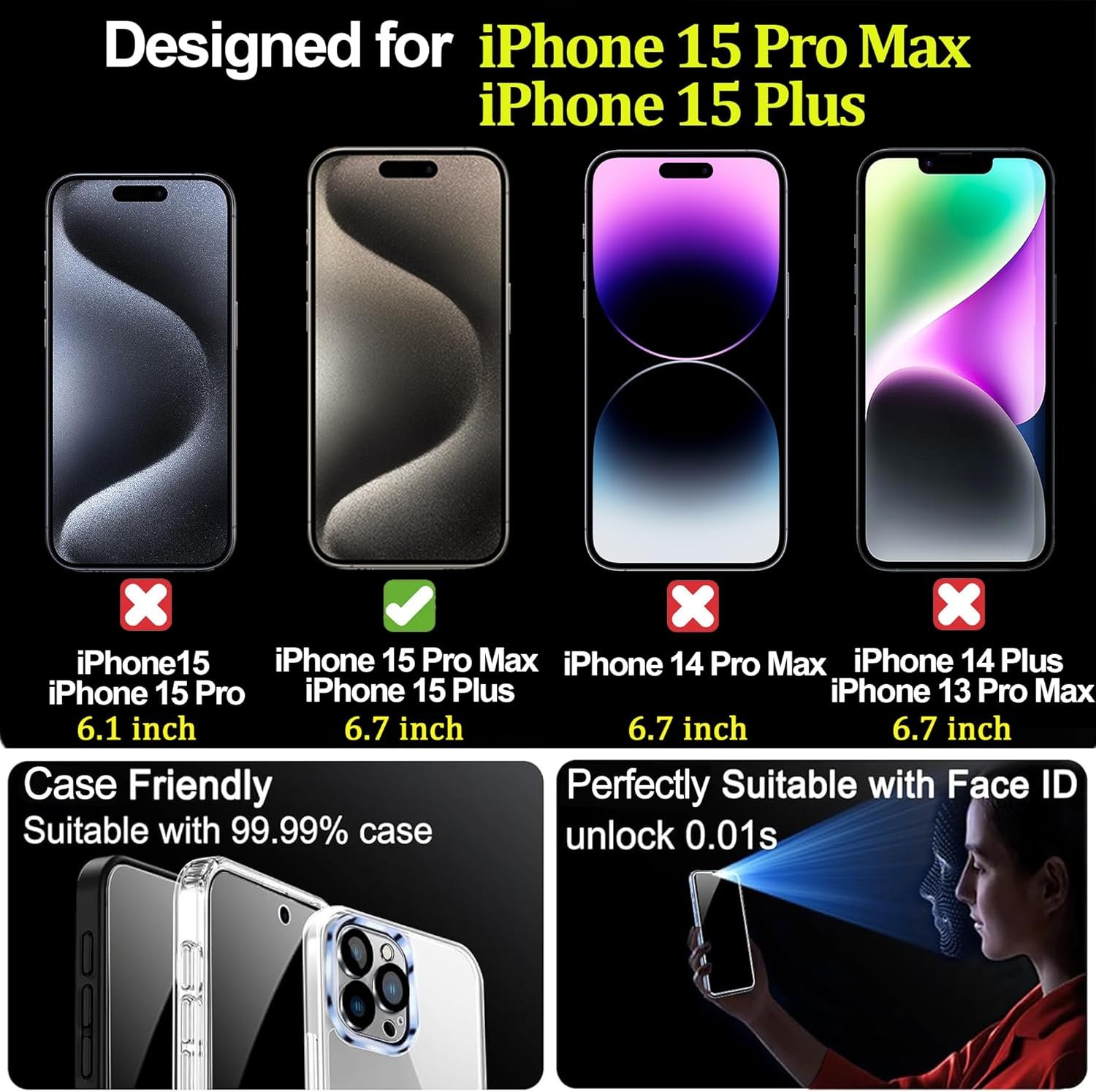 2 Pack Compatible with iPhone 15 Pro Max and Compatible with iPhone 15 Plus Privacy Screen Protector Gradient colorful 25 Degree Anti-Spy Tempered Glass Anti-Bluelight Bubble Free Full - Image 4