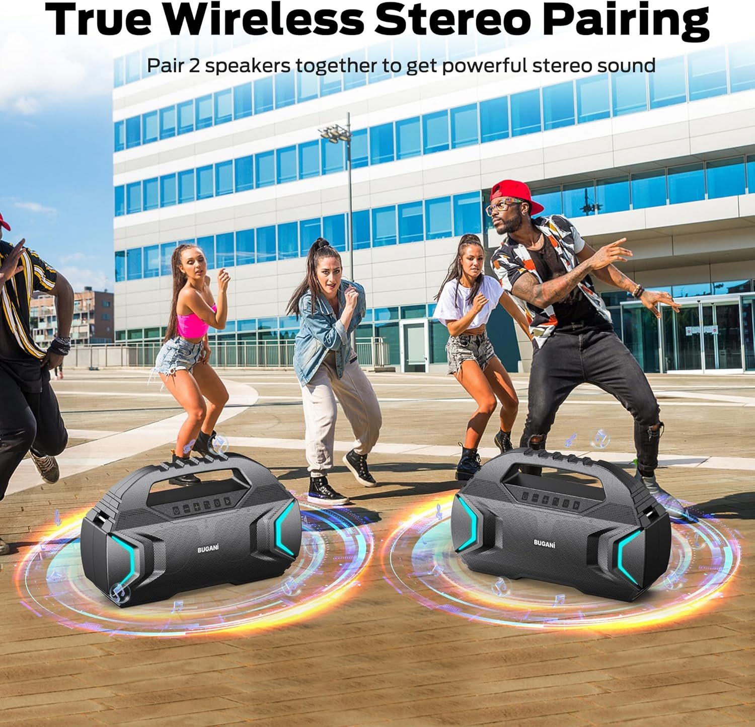 BUGANI Bluetooth Speakers, Party Plus Wireless Portable Speaker, 60W Big Power Dual Pairing True Wireless Stereo Sound, 30H Playtime, Suitable for Party, Outdoor Speaker - Image 4
