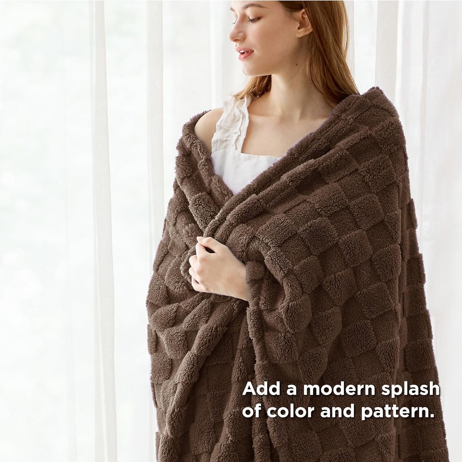 Bedsure Sugar Brown Fleece Blanket for Couch&White Throw Blanket for Couch,0x60 Inches - Image 9