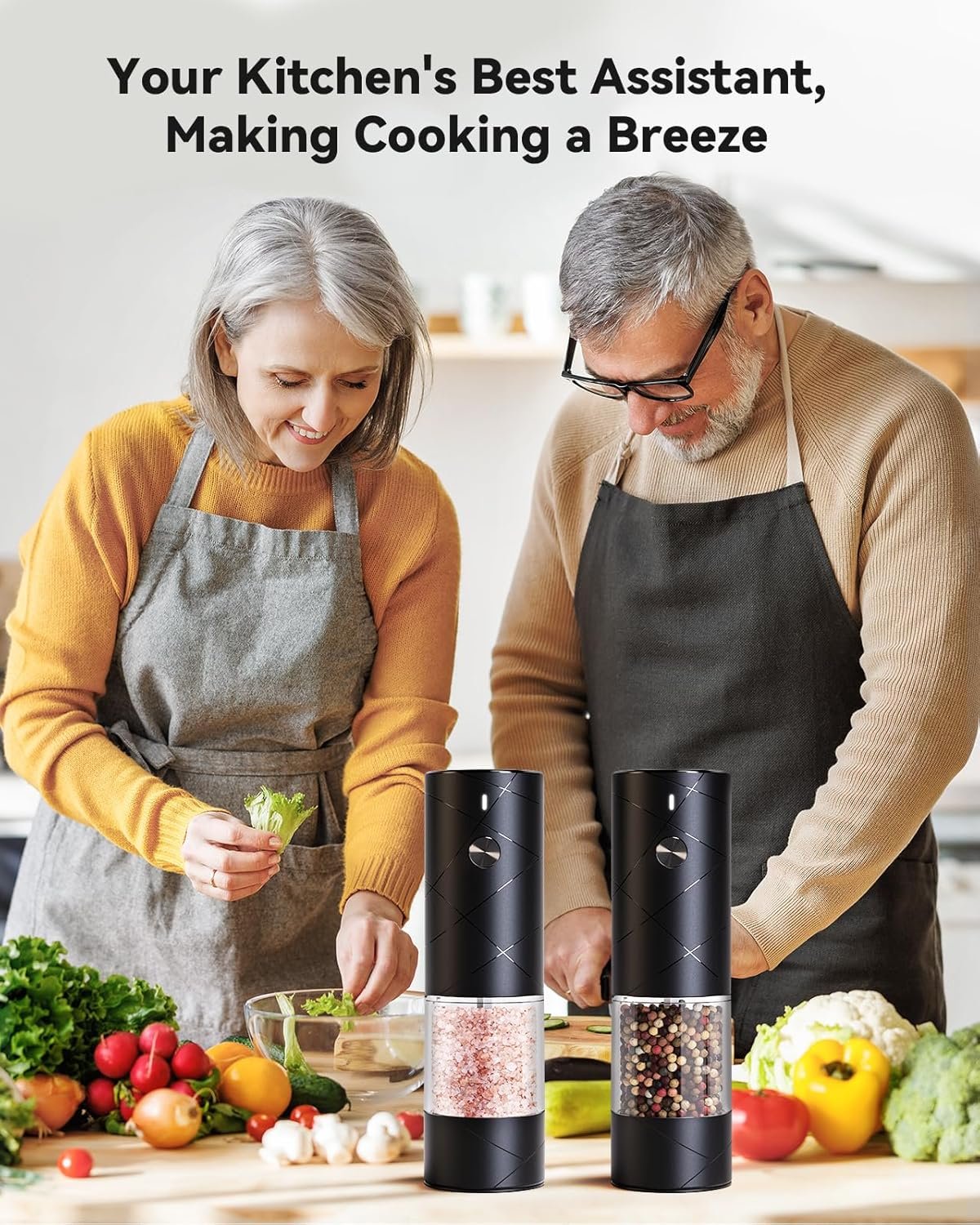 Electric Salt and Pepper Grinder Set with Adjustable Coarseness, Rechargeable Automatic Salt and Pepper Grinder Set with One Hand Operated and LED Light, Salt Grinder & Pepper Mill for Family BBQ - Image 8
