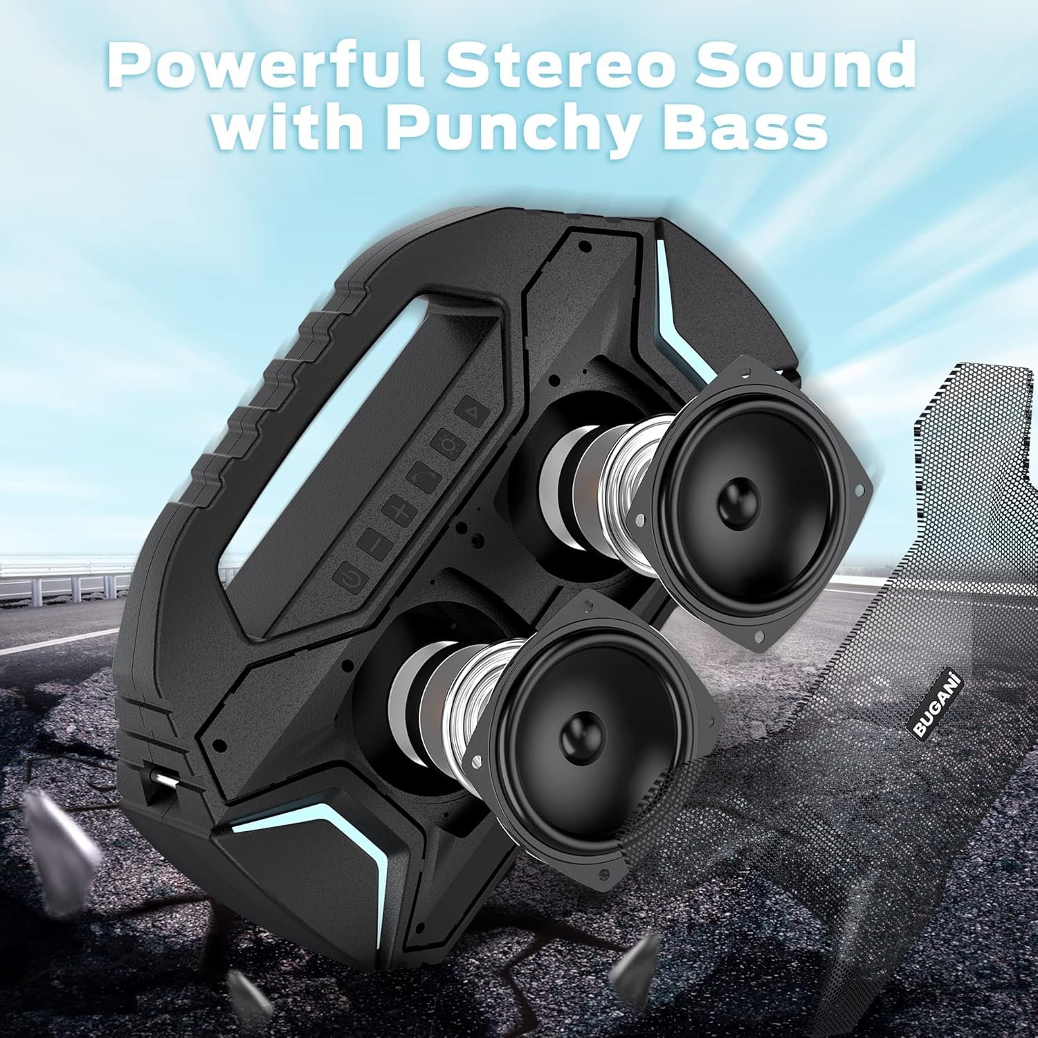 BUGANI Bluetooth Speakers, Party Plus Wireless Portable Speaker, 60W Big Power Dual Pairing True Wireless Stereo Sound, 30H Playtime, Suitable for Party, Outdoor Speaker - Image 3