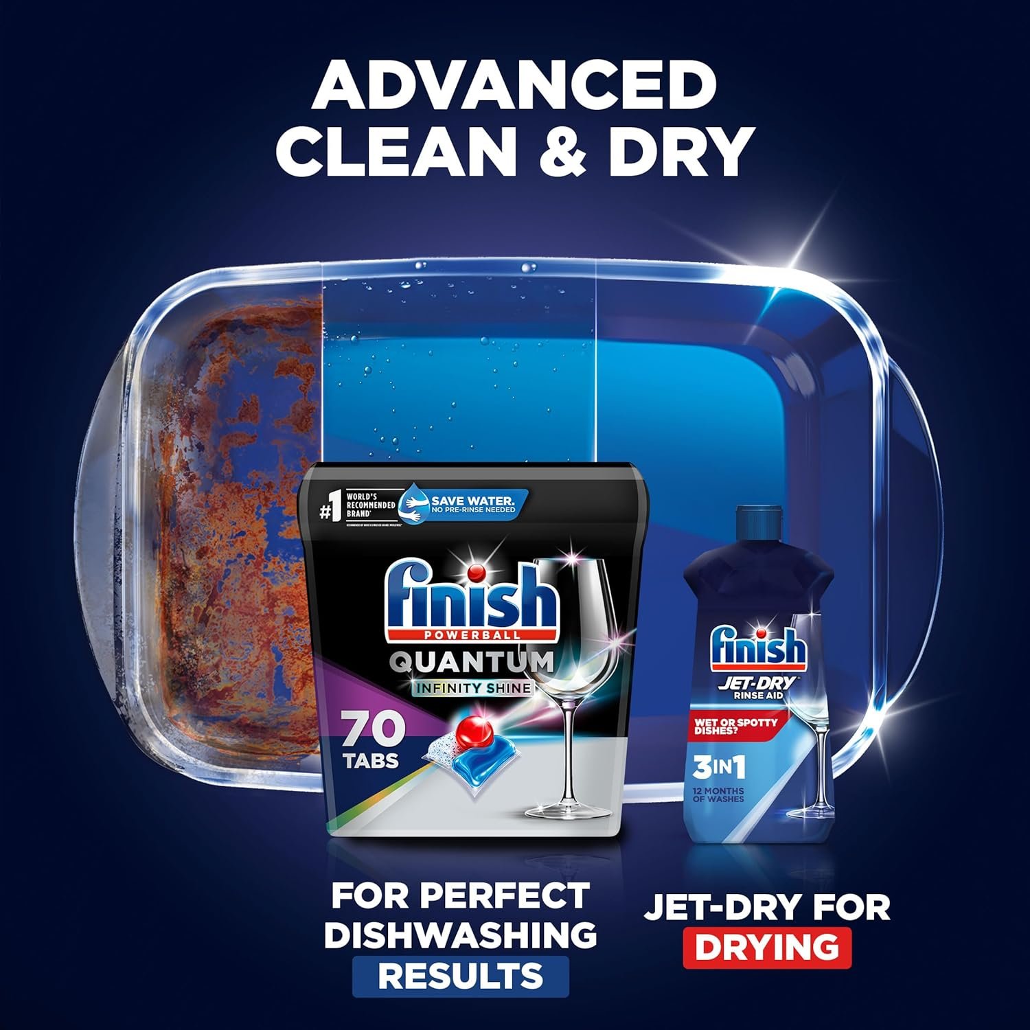 FINISH Quantum Infinity Shine, Dishwasher Pods, Dishwasher Detergent Liquid, Dishwasher Soap, Advanced Clean & Shine, 70ct Dishwasher Tablets - Image 7