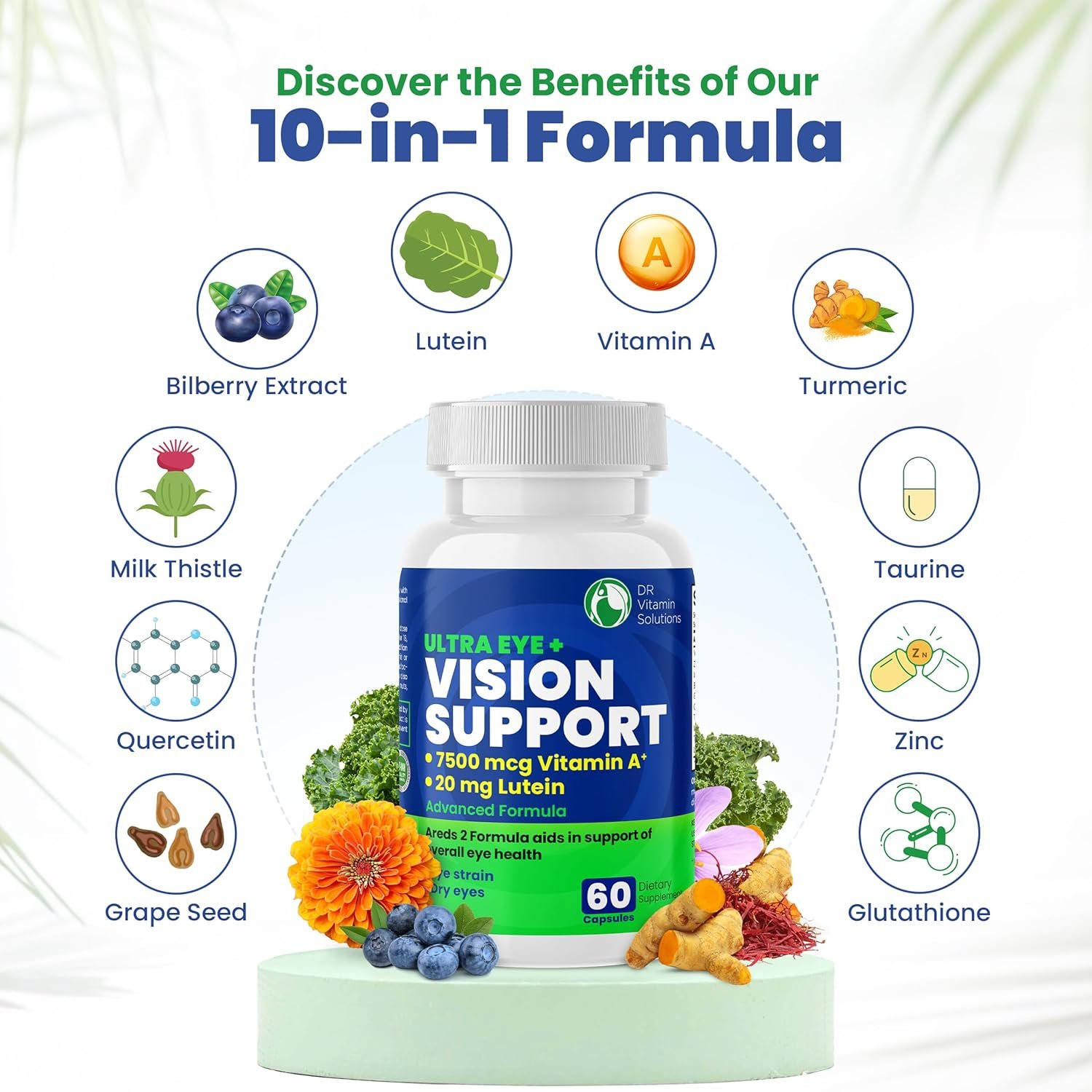 Vision Support Eye Vitamins for Macular Health | Supplements with Lutein, Zinc, Vitamin A & Bilberry | Areds 2 Formula for Red & Dry Eyes, Sight Care (1 Bottle, 60 Capsules) - Image 5
