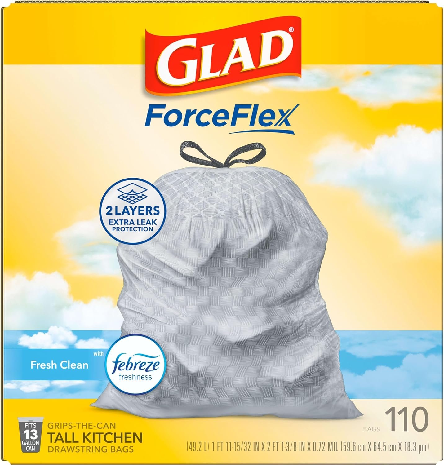 Glad Tall Kitchen Drawstring Trash Bags - Odorshield 13 Gallon White Trash Bag, Febreze Fresh Clean, 110 Count - Image 10