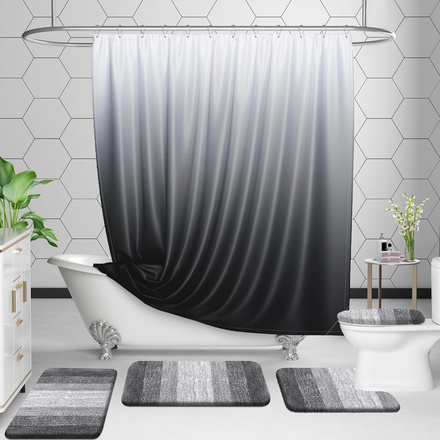 OLANLY Bathroom Rugs Sets 3 Piece, Soft Absorbent Microfiber Bath Rugs and U-Shaped Contour Toilet Rug Area Rug Set, Non-Slip Bath Carpet, Home Decor Accessories, Bath Mat Set for Bathroom, Grey - Image 8