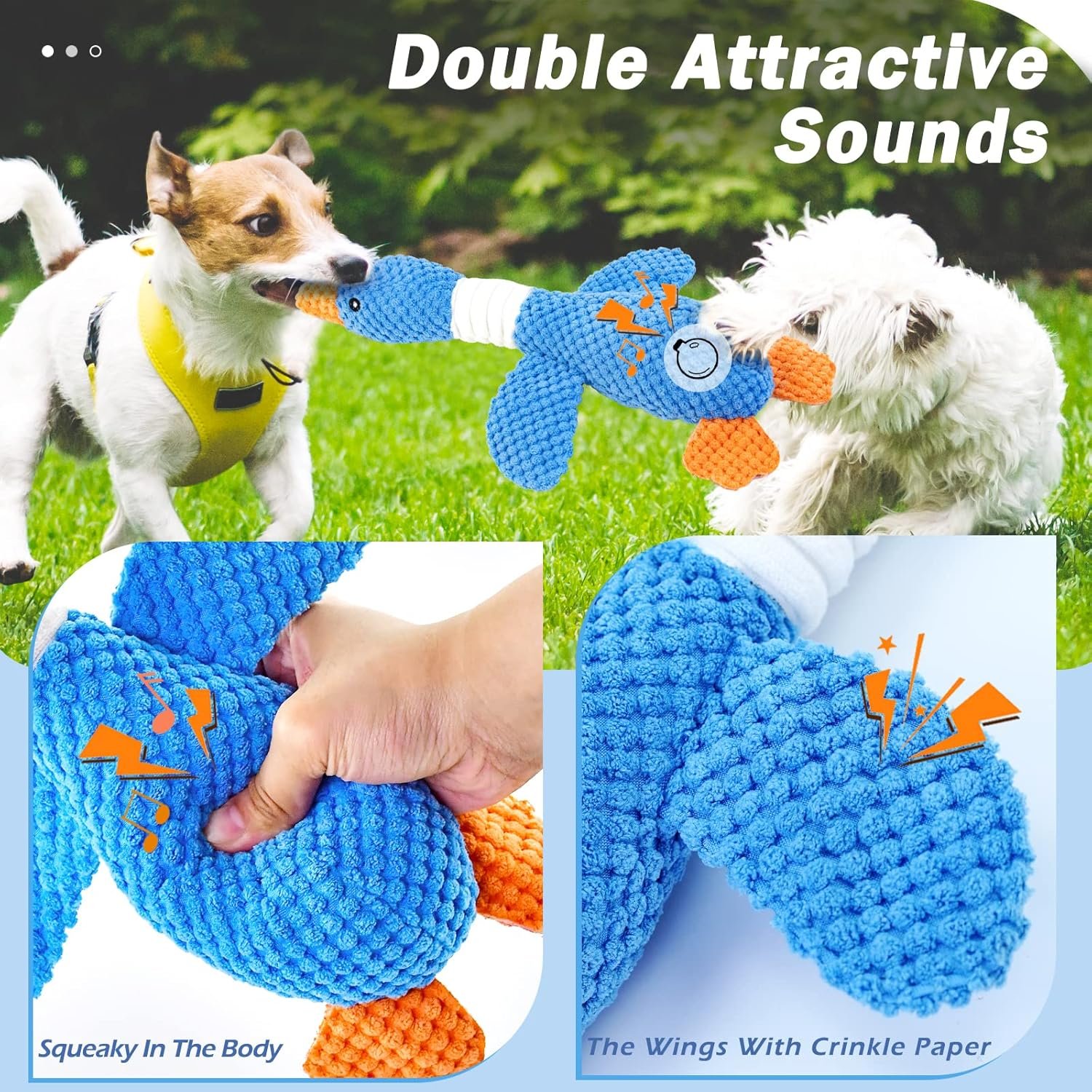 Vitscan Upgraded Goose Indestructible Dog Toys for Aggressive Chewers Small Medium Large Breed, Crinkle Squeaky Plush Dog Puppy Chew Toys for Teething, Duck Puppy Toys - Image 6