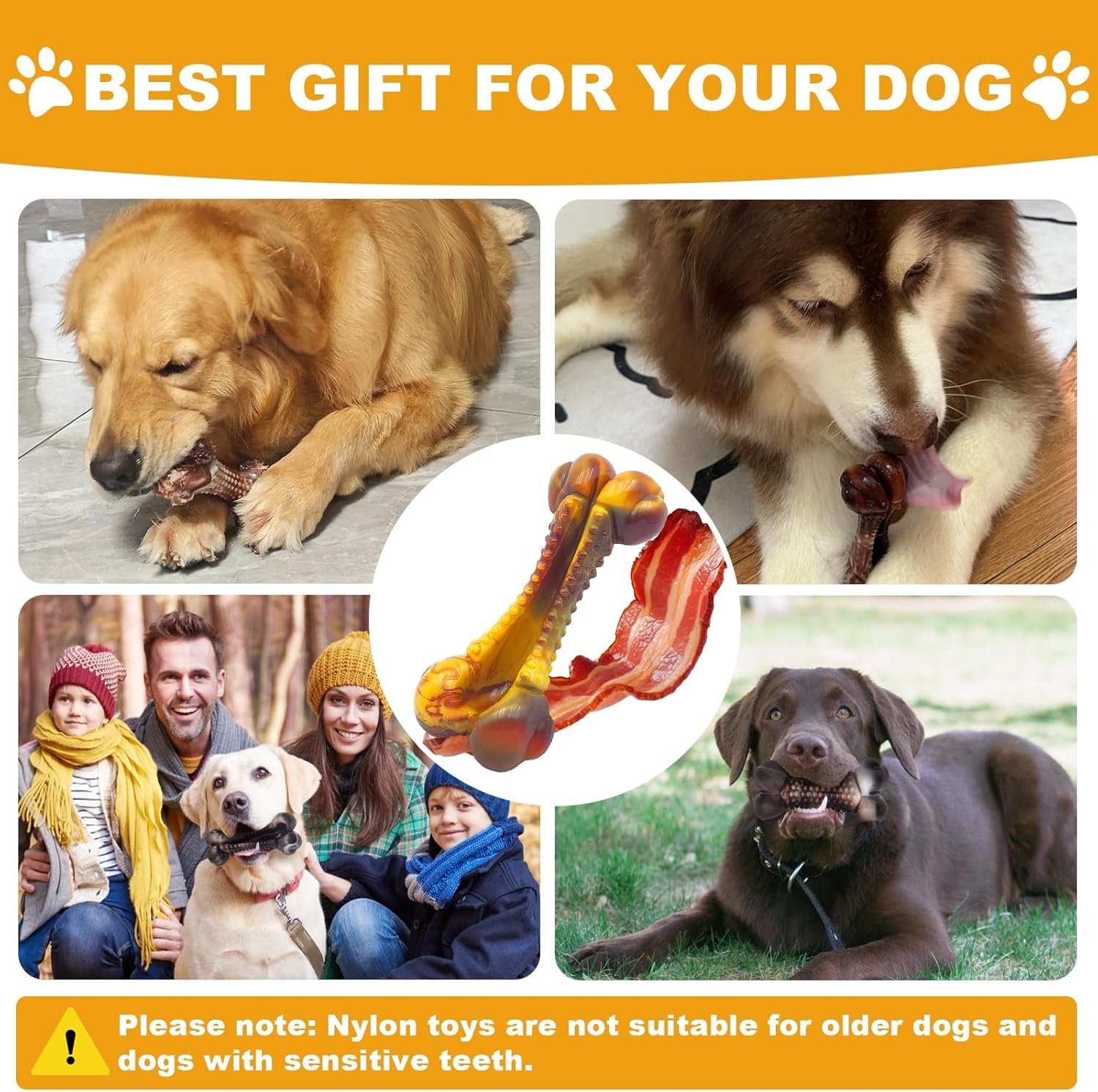 Dog Chew Toys for Aggressive Chewers Indestructible Dog Toys for Large Dogs Medium Small Breed, Tough Nylon Interactive Durable Chew Toy for Dog Teething Bacon Flavor, Best Gift&Keep Them Busy - Image 9