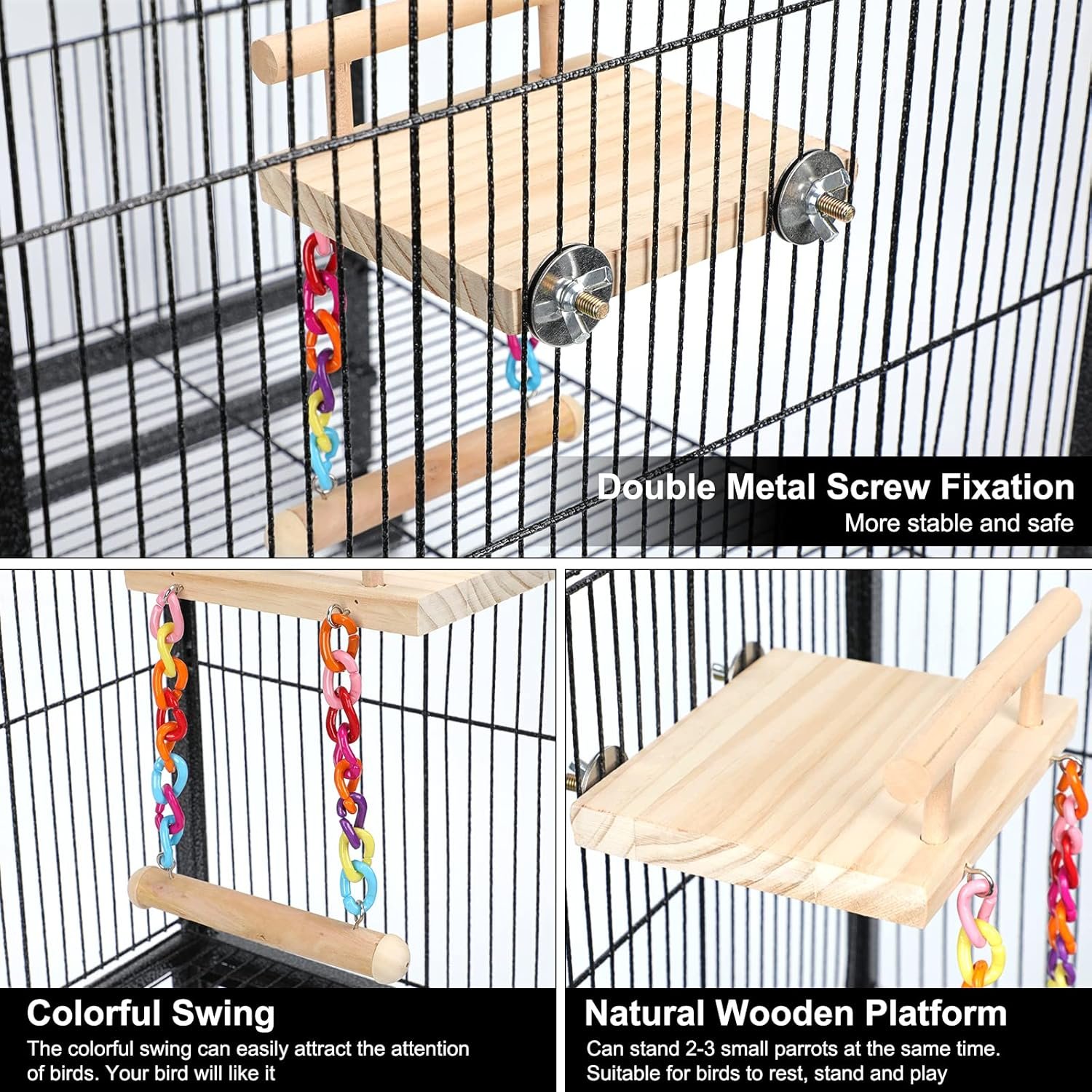 Bird Perches Cage Toys Parrot Wooden Platform Play Gyms Exercise Stands with Acrylic Wood Swing Ferris Wheel Chewing for Animals Green Cheeks, Baby Lovebird, Chinchilla, Hamster Budgie - Image 6