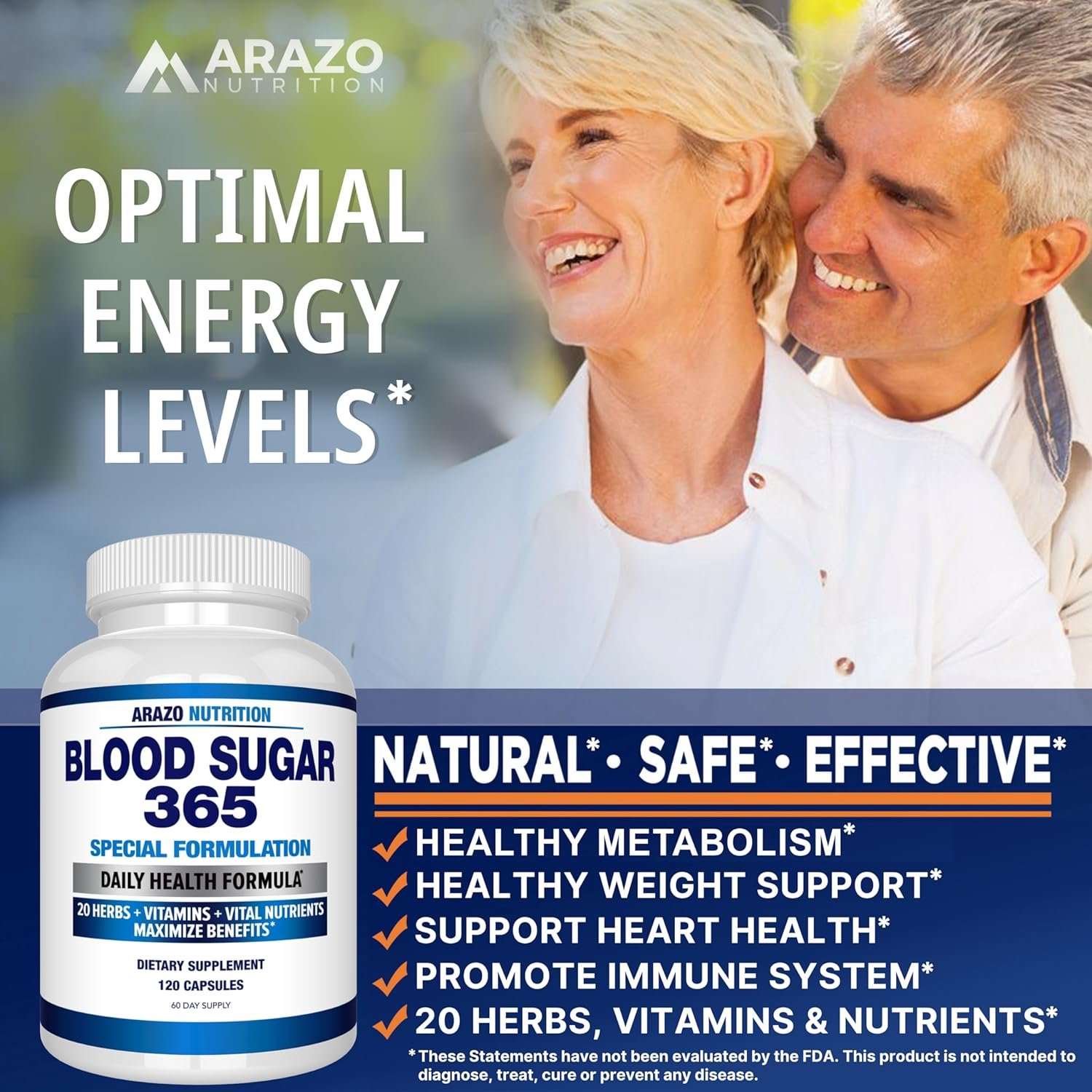 Arazo Nutrition Blood Sugar 365 Supplement – Supports Healthy Energy Levels - 120 Herbal Pills - 60 Day Supply - Image 5